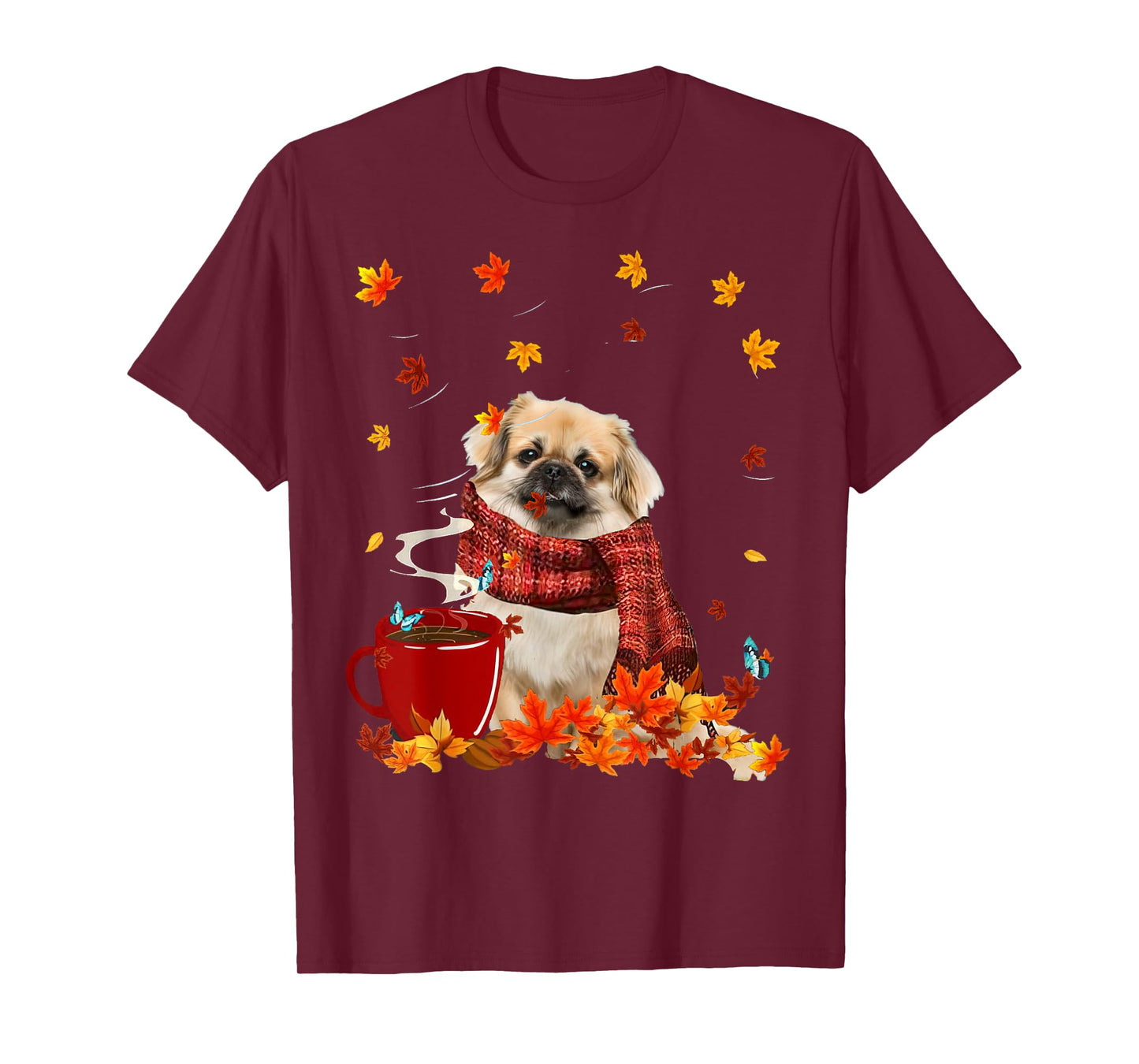 Tibetan Spaniel Fall Red Scarf Autumn Leaf For Dog Lover Men Women T-Shirt