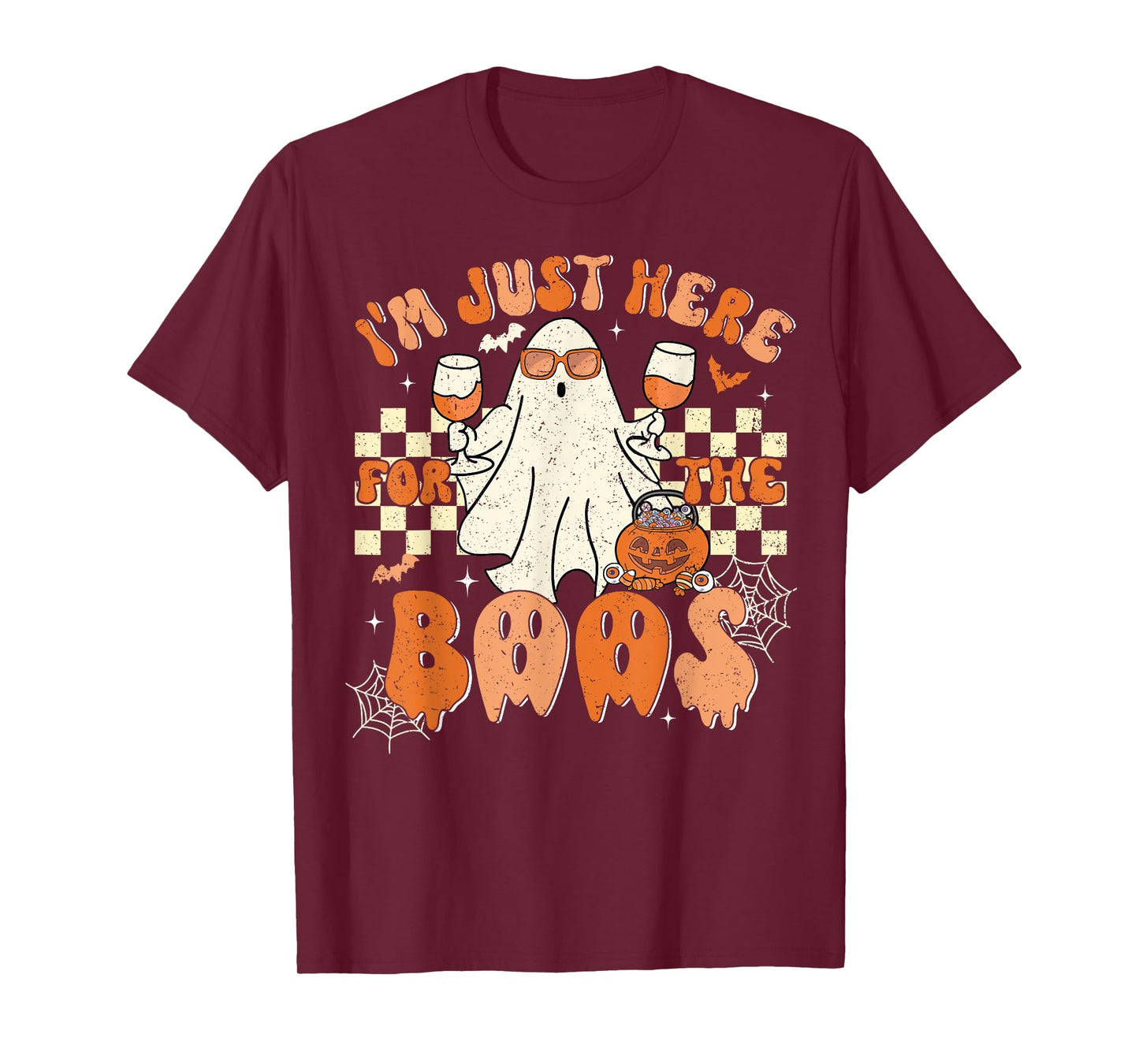 Retro Groovy I'm Just Here For The Boos Ghost Halloween T-Shirt