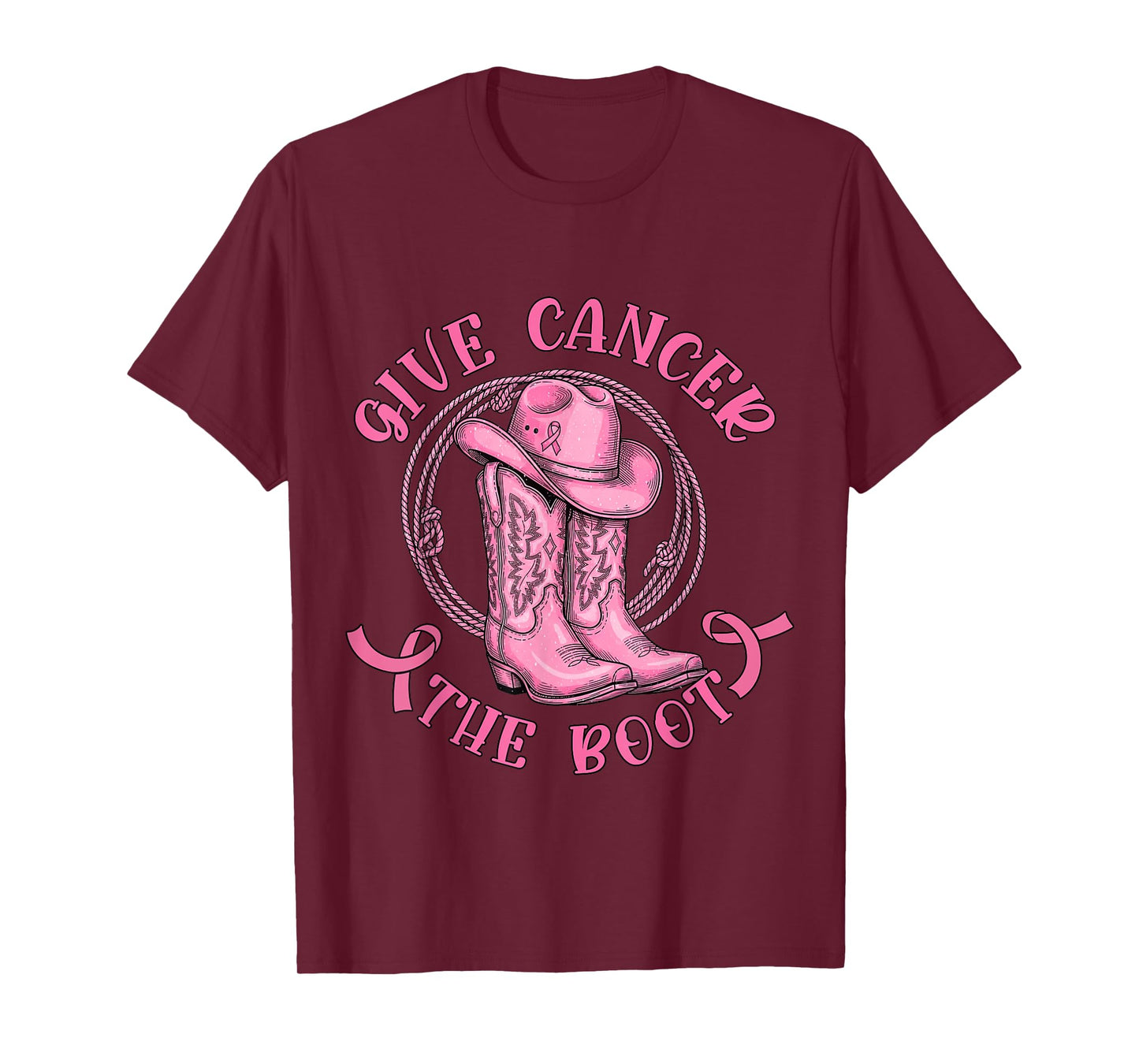 Give Cancer The Boot Pink Breast Cancer Western Cowgirl T-Shirt