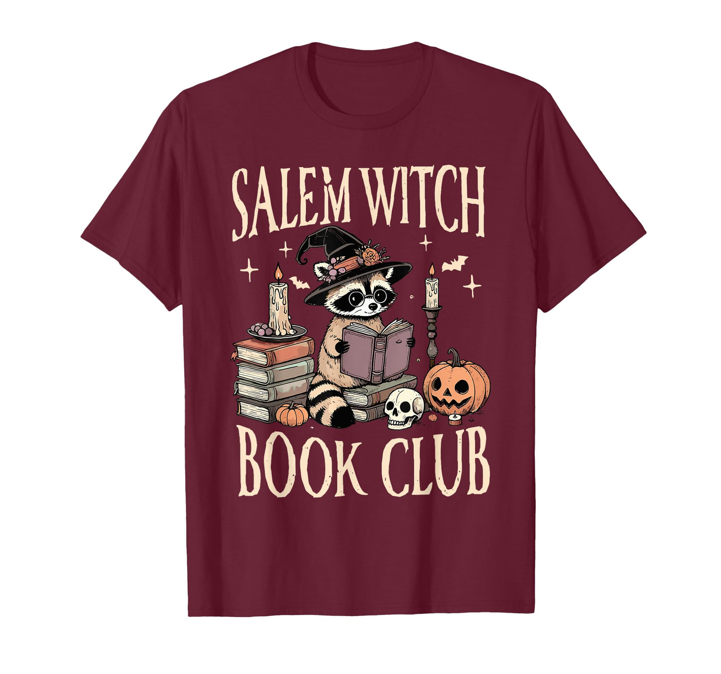 Salem WItch Book Club Halloween Raccoon Witch Reading Book T-Shirt