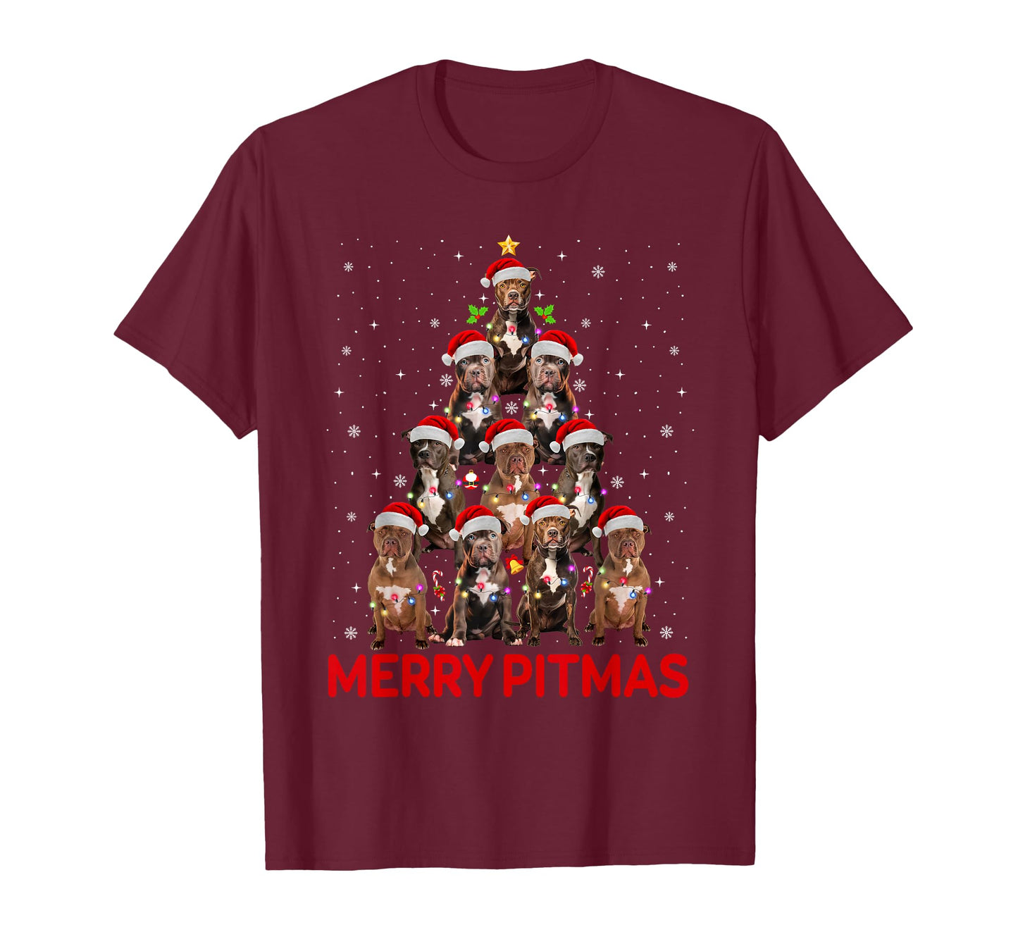 Merry Pitmas Pitbull Dog Christmas Tree Funny Xmas Dog Lover T-Shirt