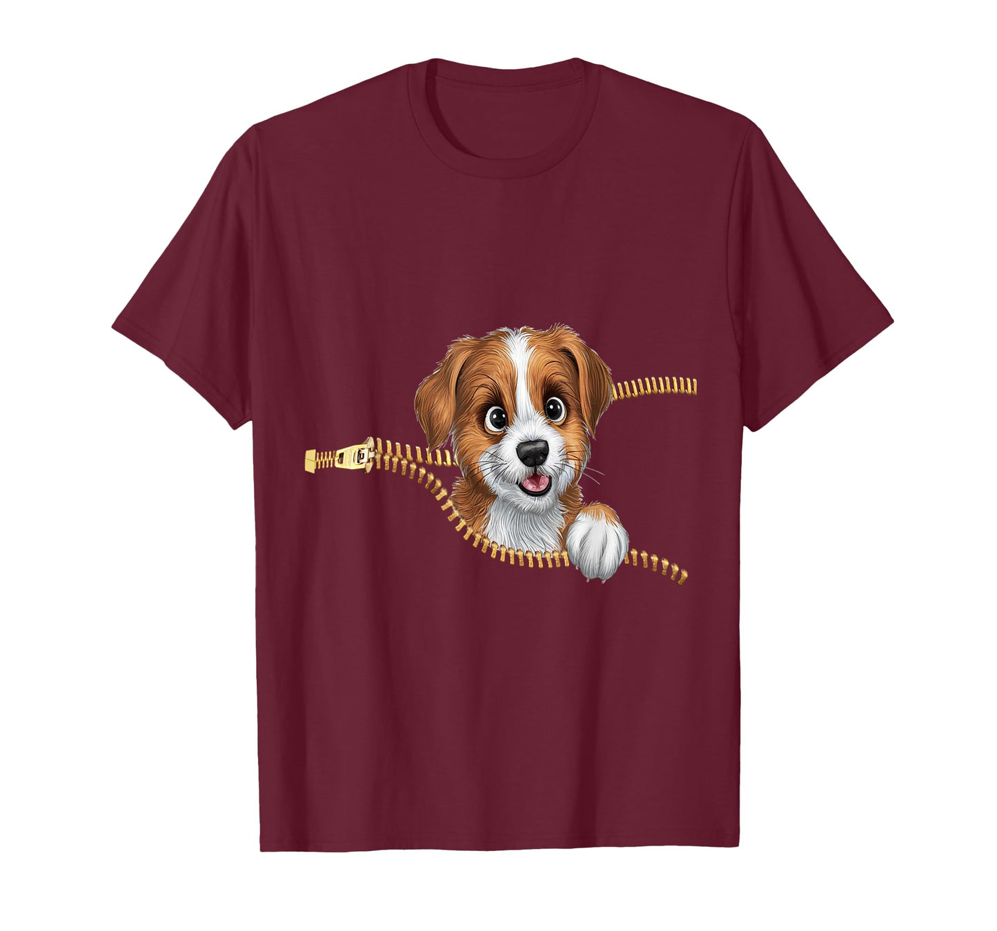 Cute Dog in Pocket Funny Zipper Pocket Graphic Design Puppy T-Shirt