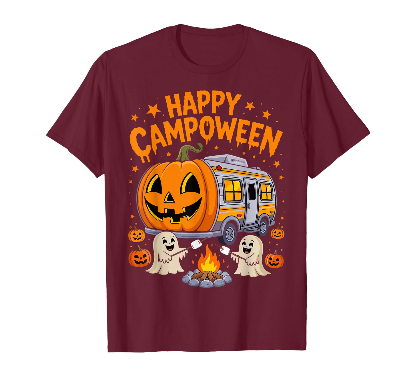 Happy Camp-O-Ween Halloween Camping Ghosts Campfires Retro T-Shirt