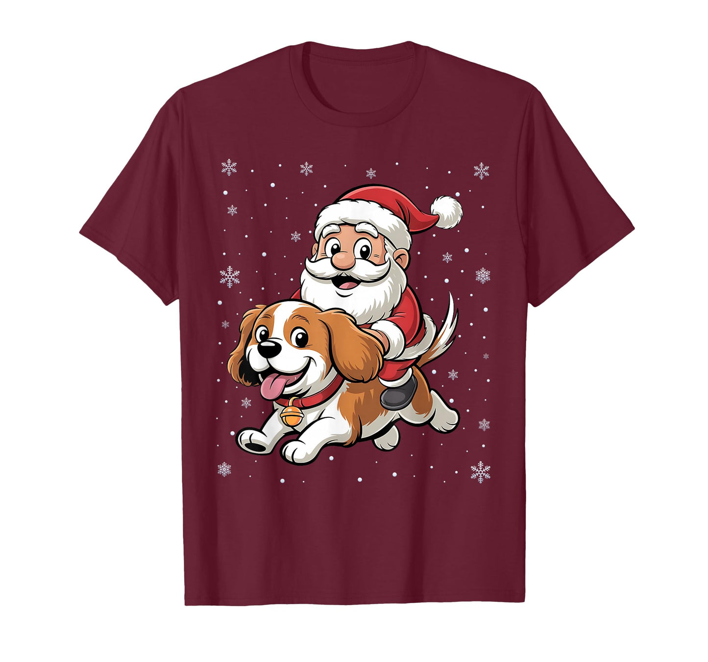Santa Claus Riding Cavalier King Charles Spaniel Dog Xmas T-Shirt