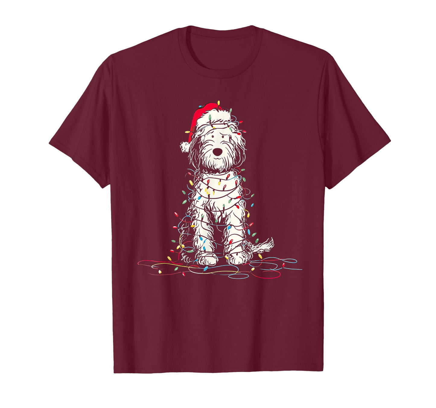 Funny Sheepadoodle Christmas Graphics Dog Lights Lover T-Shirt