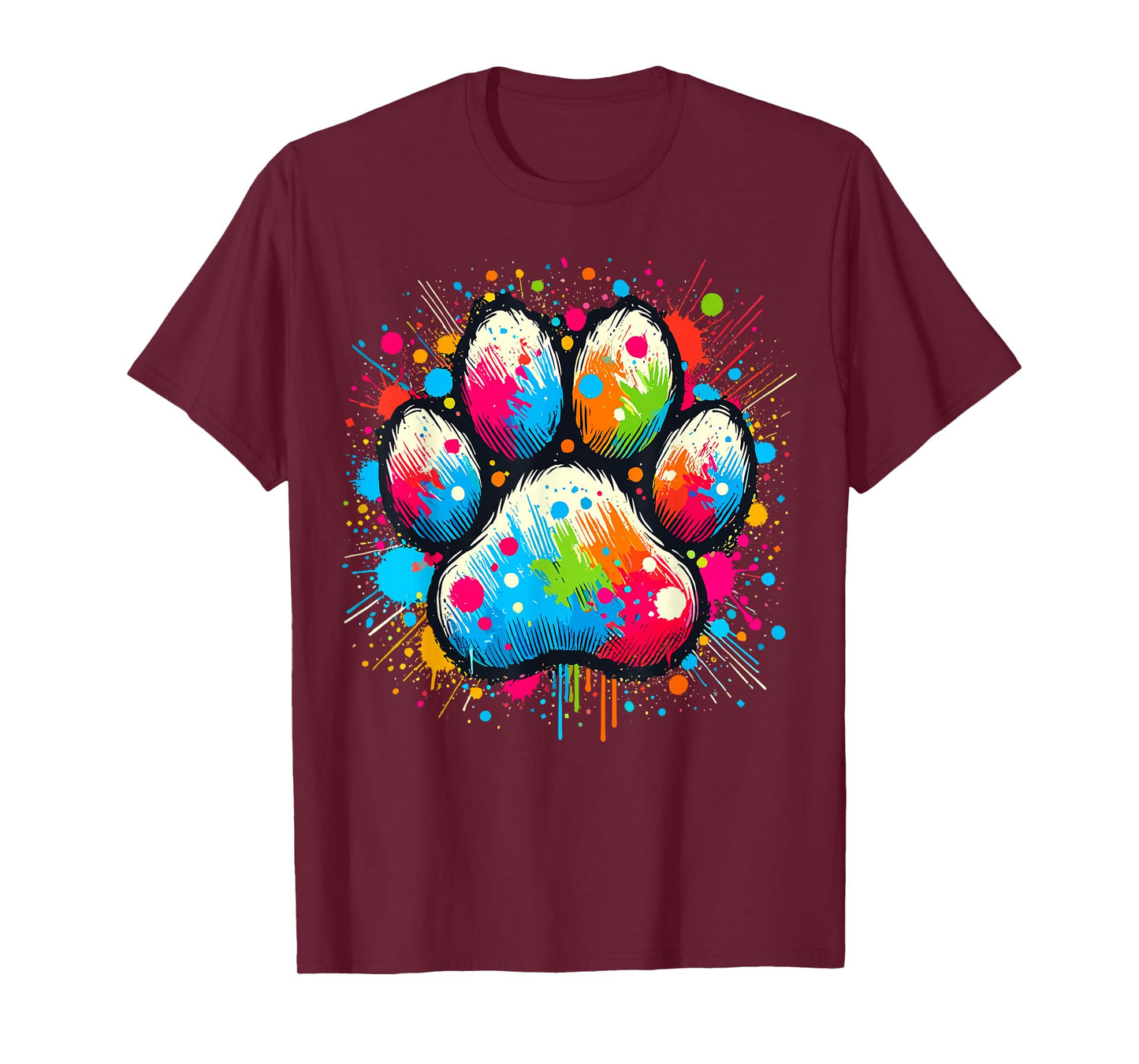 Dog Paw Lover Print Colorful Paw Dog T-Shirt, Unisex-Adults & Kids, Black, Small, Short Sleeve, Crew Neck, Classic Fit