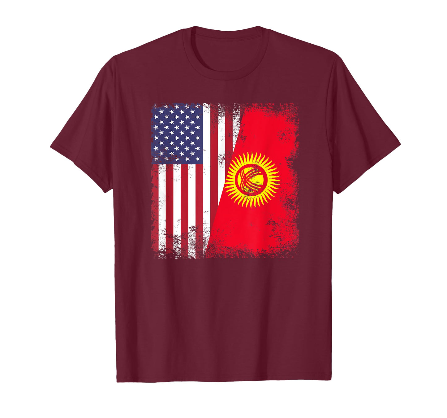 Half Kyrgyz Flag | Vintage Kyrgyzstan USA Gift T-Shirt