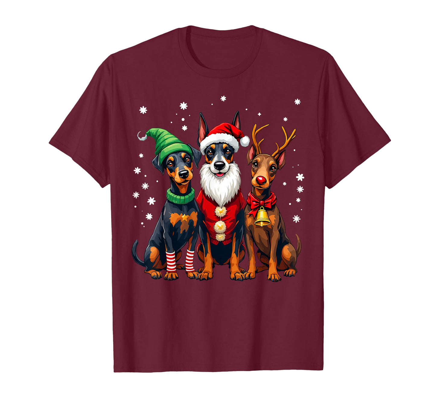 Doberman Pinscher Christmas Dogs Funny Santa Reindeer Elf T-Shirt