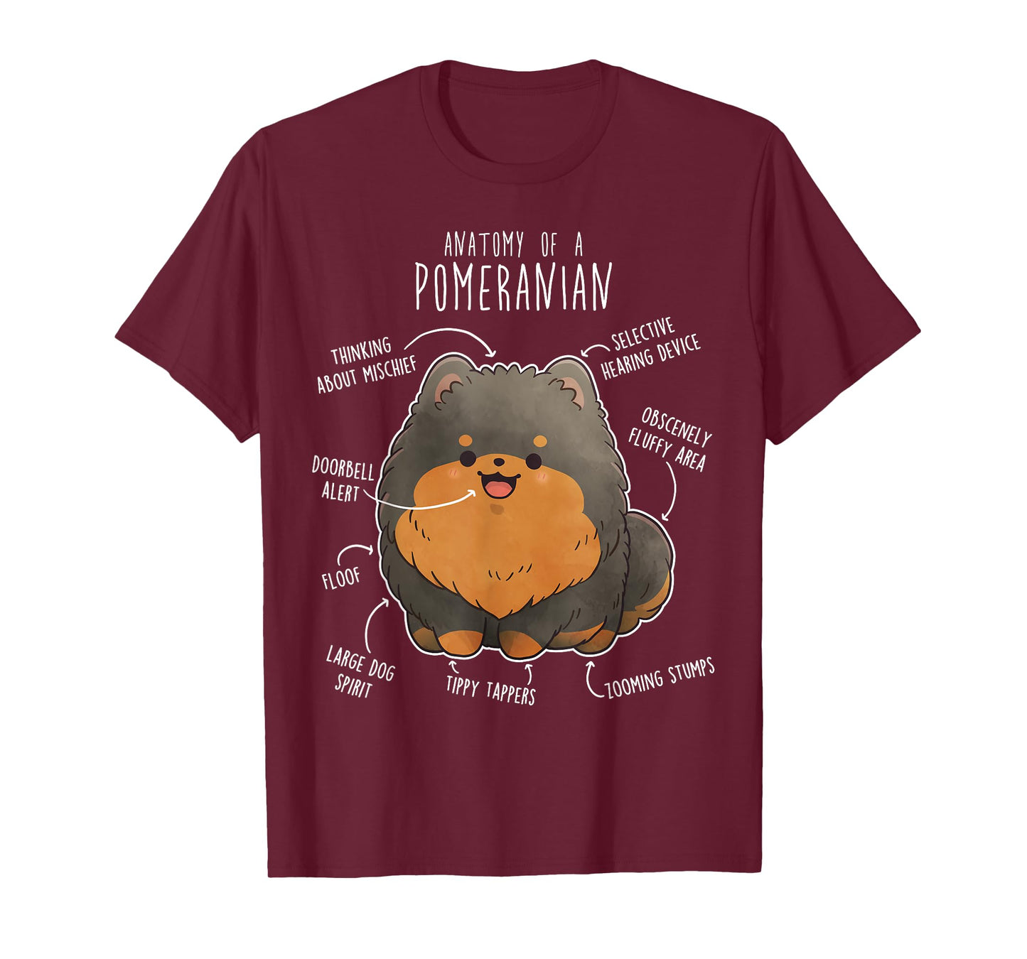 Black and Tan Pomeranian Dog Anatomy, Funny Cute Pet Pom Mom T-Shirt