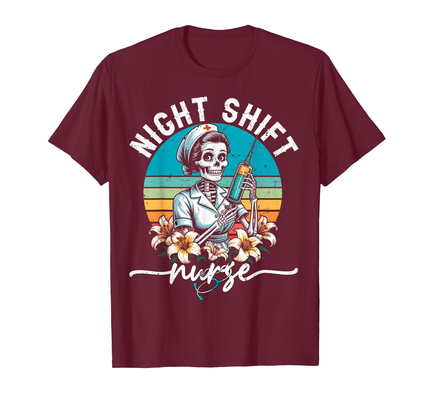 Funny Halloween Night Shift Nurse Skeleton RN ICU ER Women T-Shirt