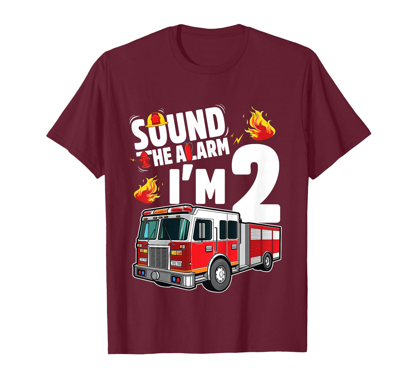 Fire Truck 2nd Birthday Boy Firefighter 2 Year Old T-Shirt