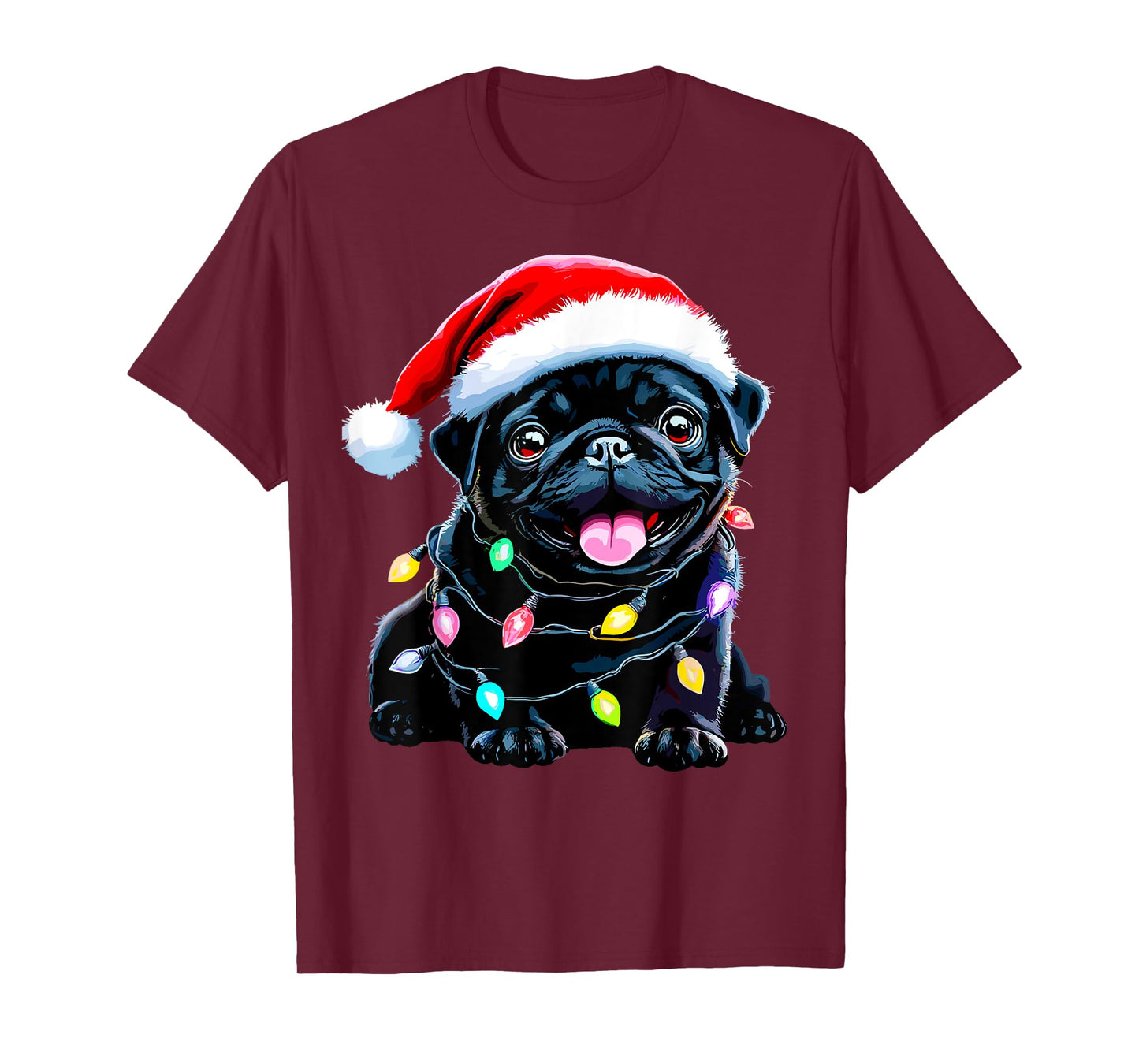 Funny Pug Santa Dog Lover Xmas Christmas Lights Men Women Kids T-Shirt