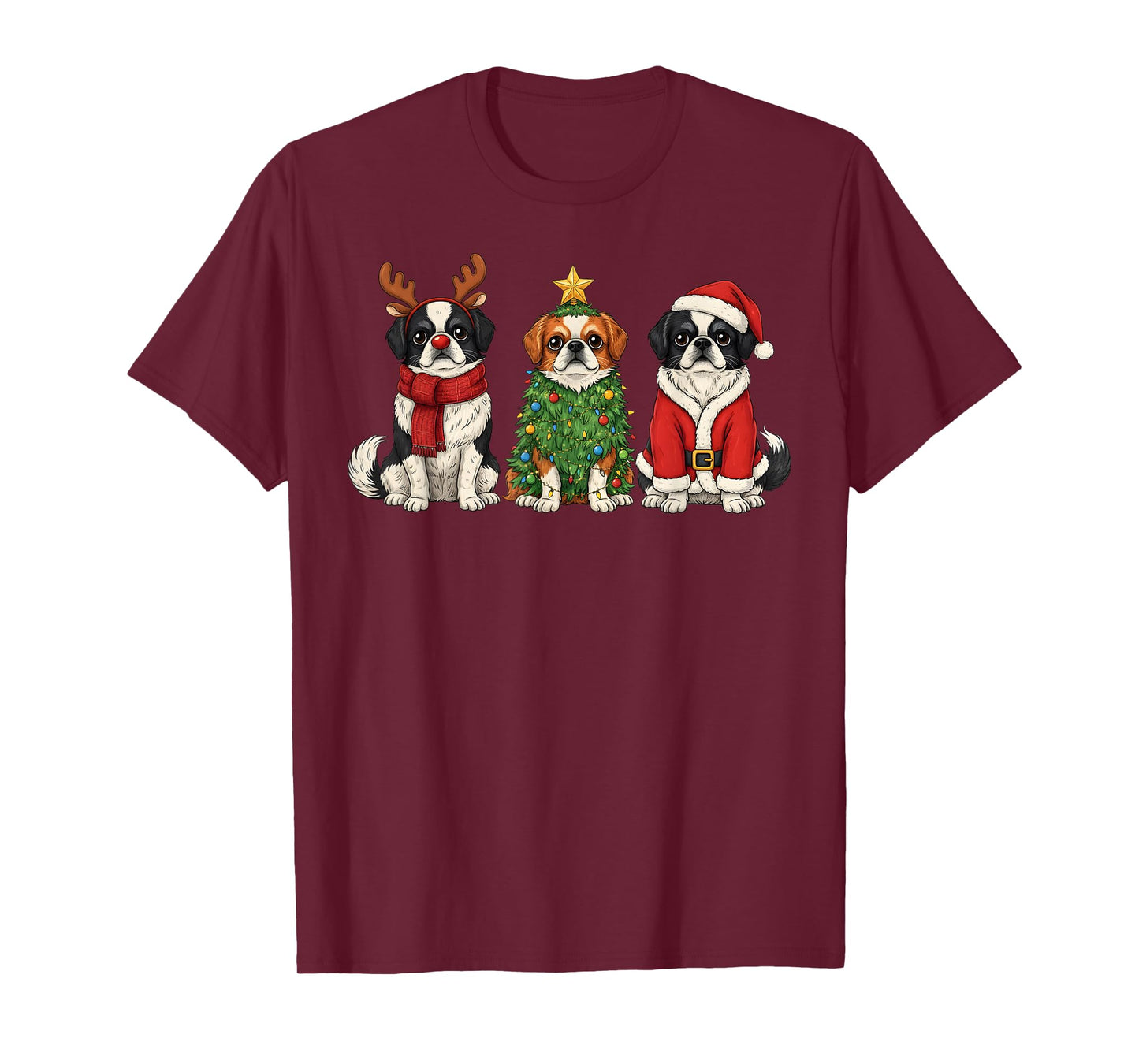 Retro Christmas Japanese Chin Santa Reindeer Dog Lover T-Shirt