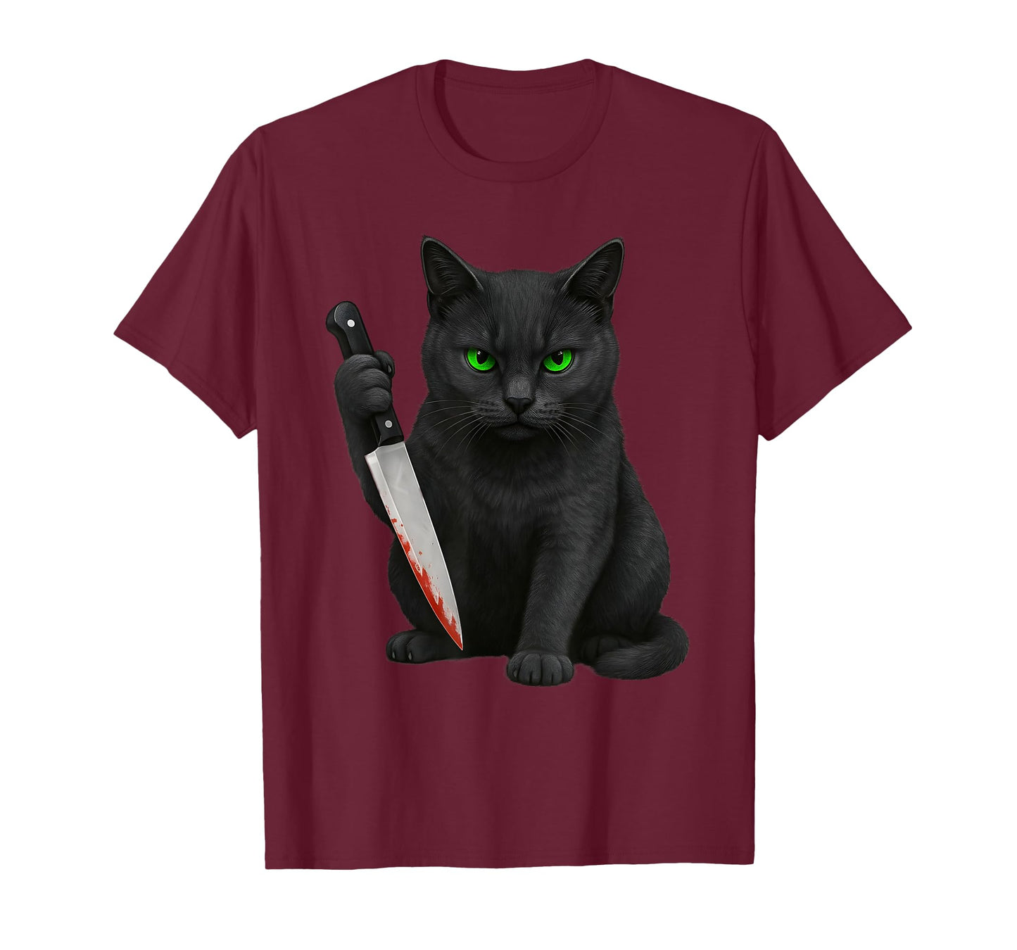 Halloween scary black cats funny kitty with bloody knife cat Men Women T-Shirt