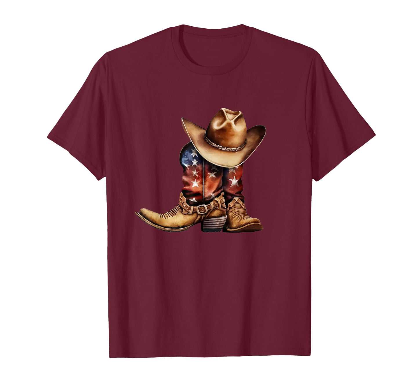 Western Cowboy Boots Patriotic American USA Flag T-Shirt