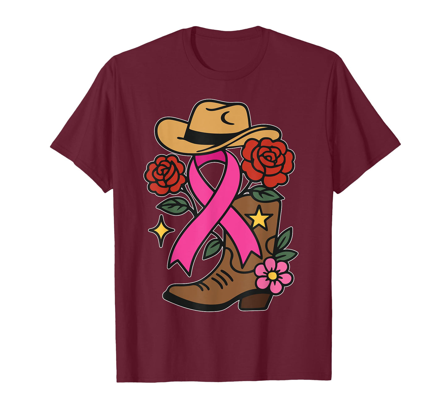 Western Breast Cancer Awareness Women Pink Ribbon Cowboy Hat T-Shirt