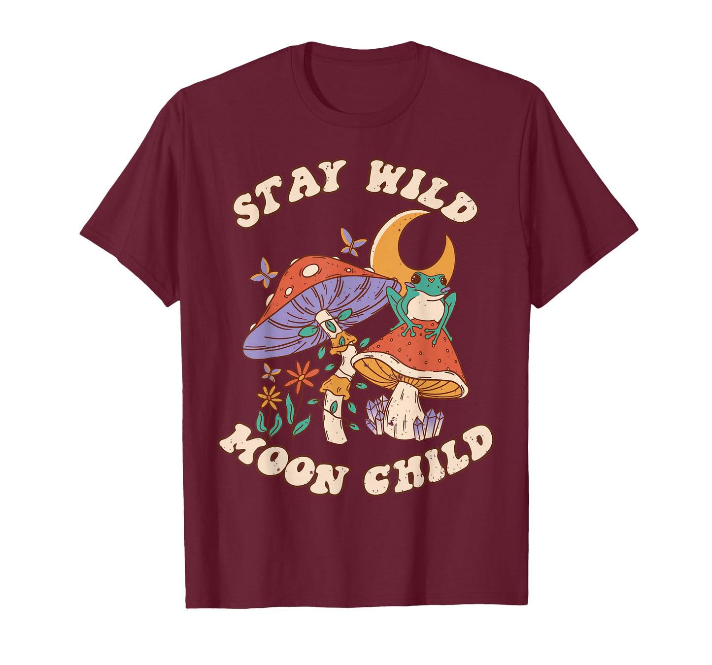 Vintage Retro Stay Wild Moon Child Frog Mushroom Hippie T-Shirt