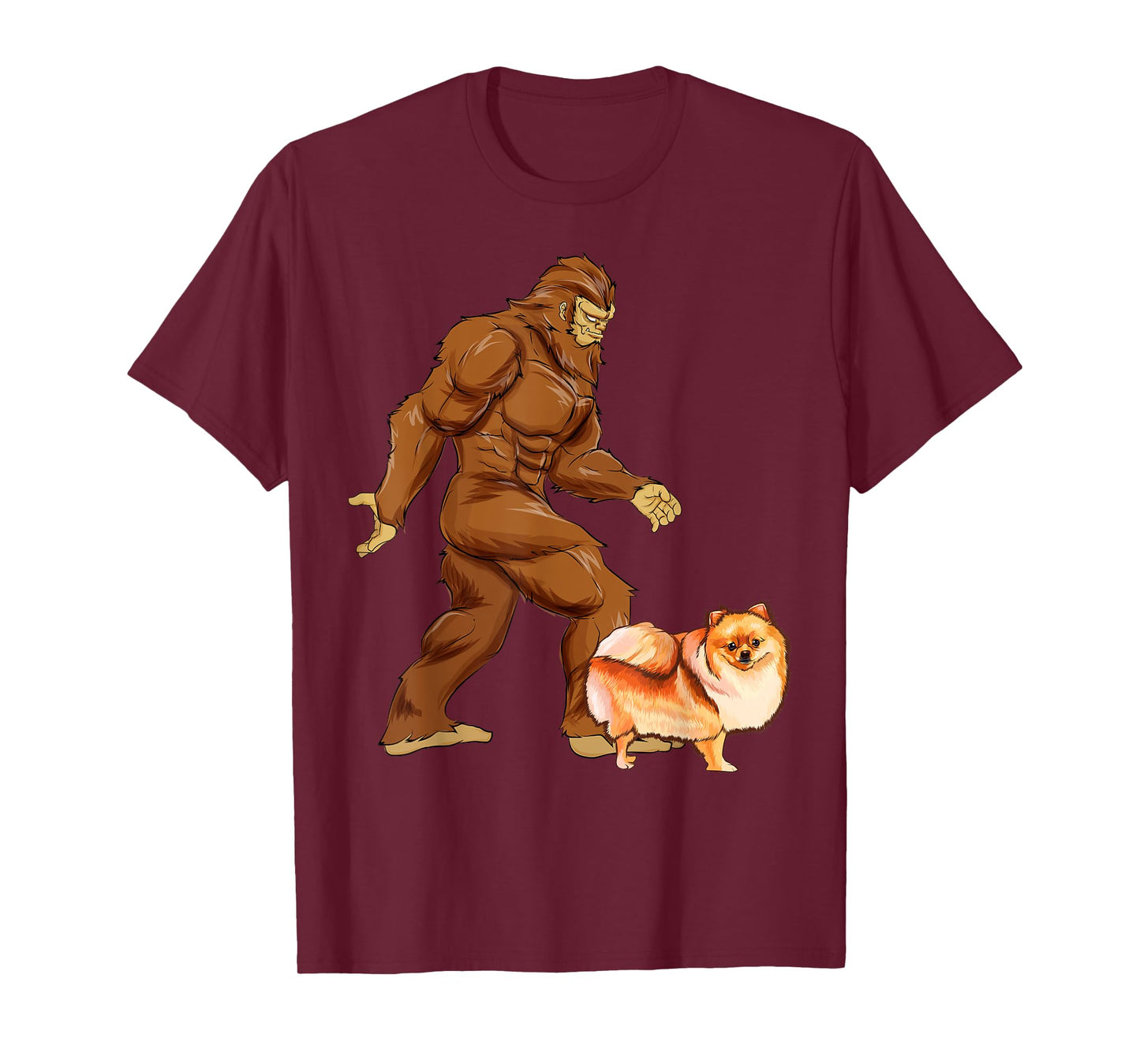 Funny Bigfoot Walking Pomeranian Sasquatch Dog T-Shirt for Men Women Kids