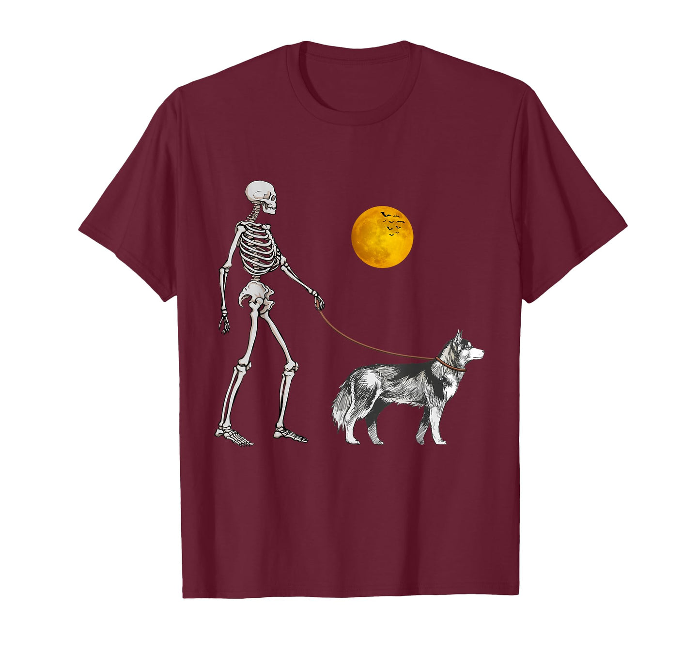 Siberian Husky Skeleton Dog Walking Halloween Costume T-Shirt