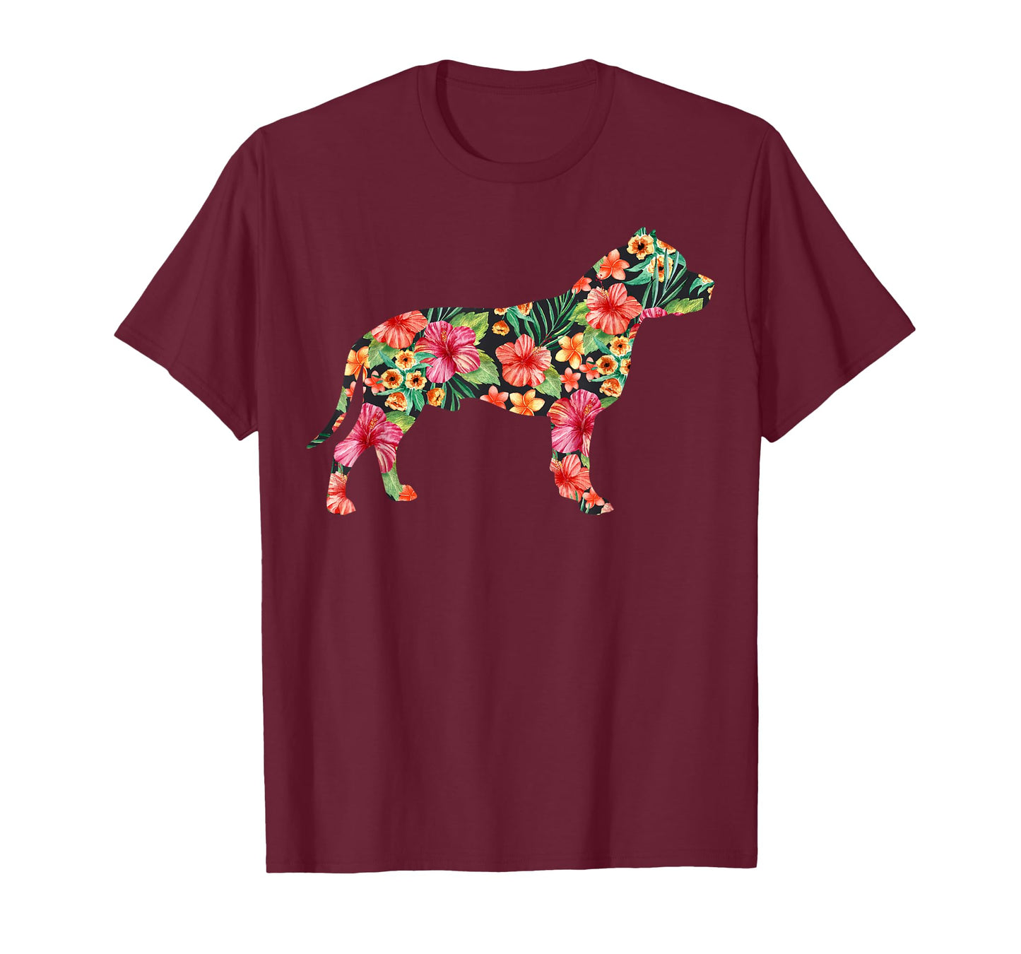 Pit Bull Flower Funny Dog Silhouette Floral Gifts Women Men T-Shirt