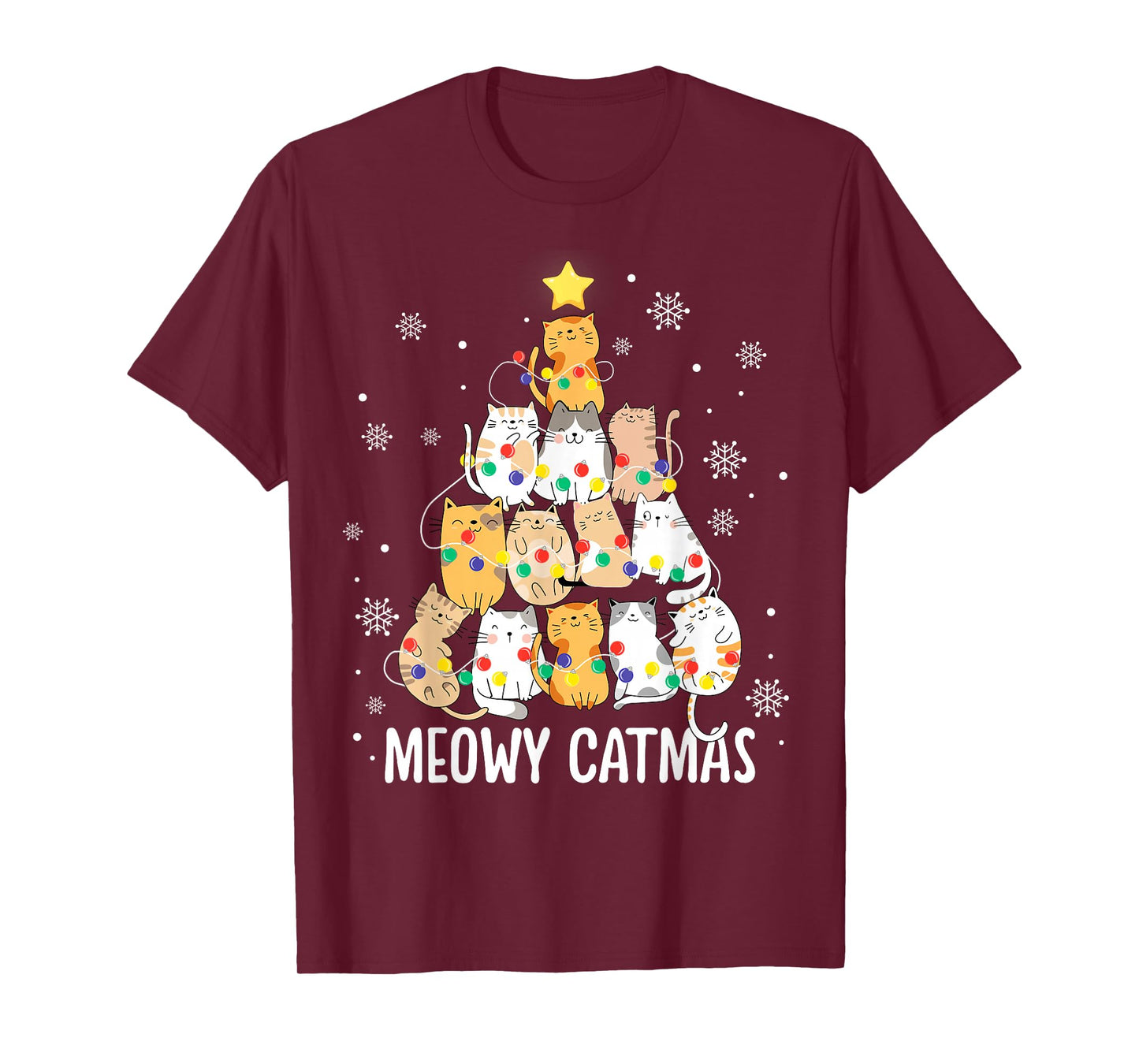 Meowy Catmas Cat Christmas Tree Lights Kitten Xmas Cat Lover T-Shirt