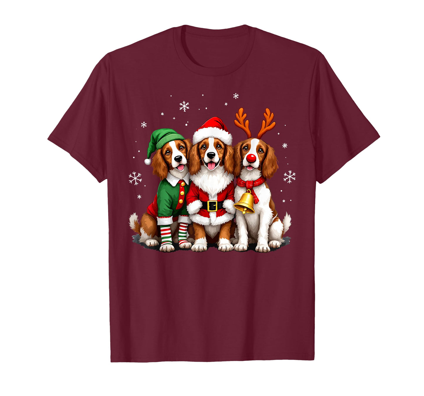 Brittany Spaniel Christmas Dogs Funny Santa Reindeer Elf T-Shirt