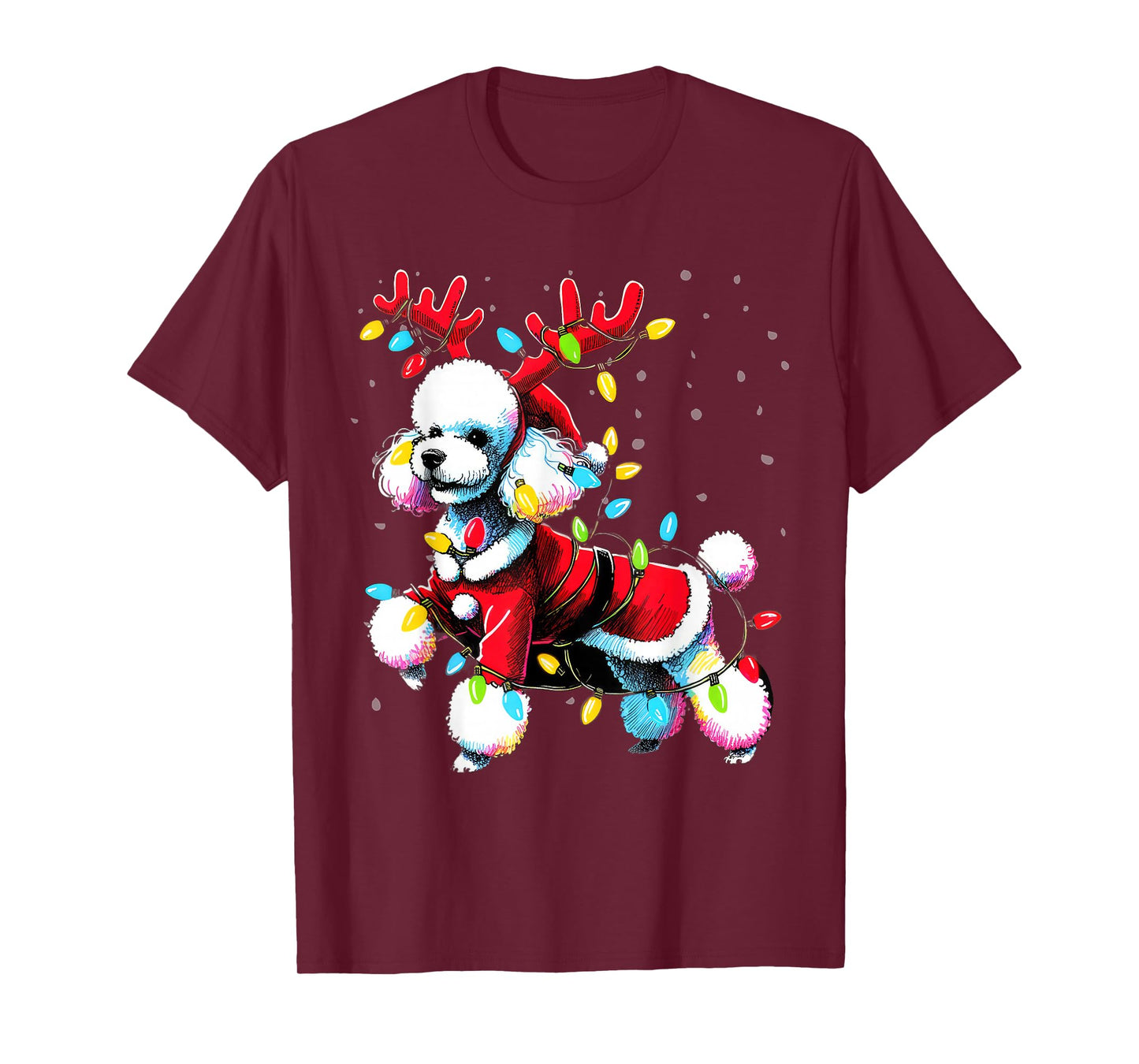 Poodle Santa Christmas Tree Lights, Funny Ugly Pajama Women T-Shirt