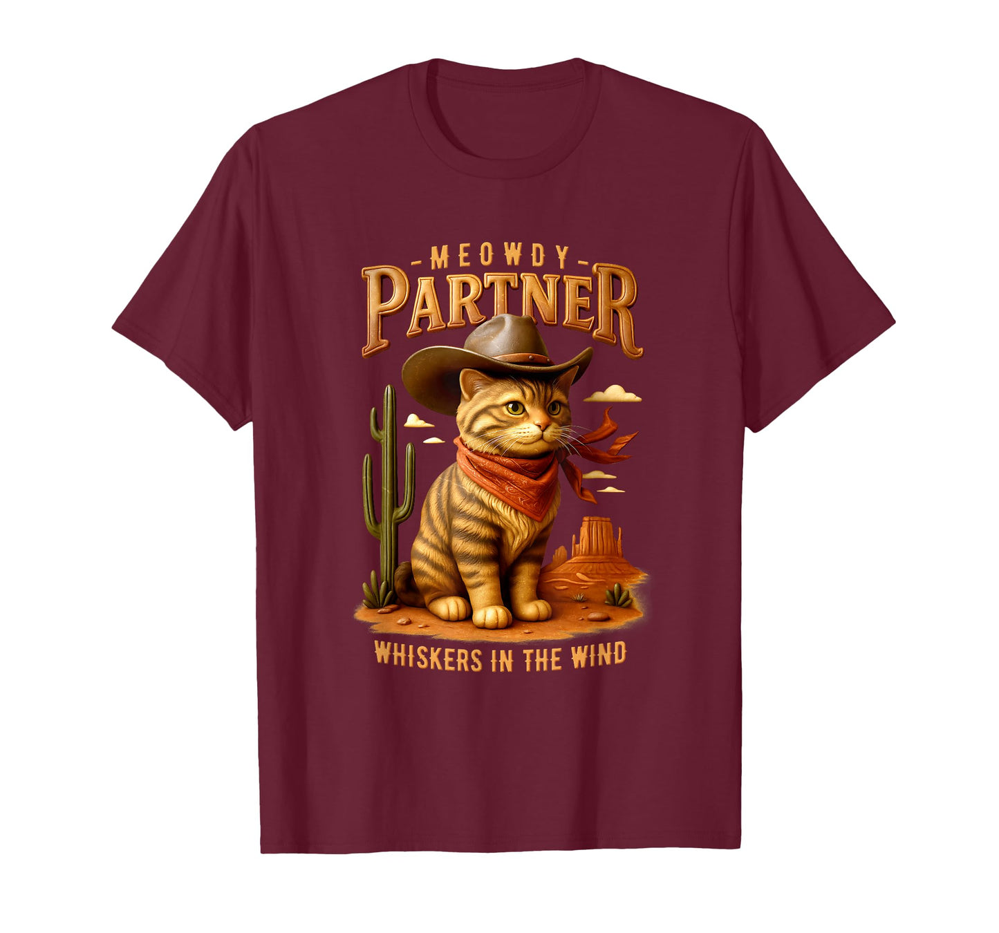 Meowdy Partner Whiskers In Wind Western Cowboy Cat Rodeo T-Shirt