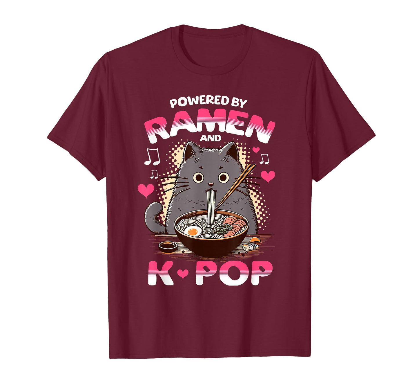 Powered by Ramen and K Pop Funny Anime Korean Music Manga T-Shirt