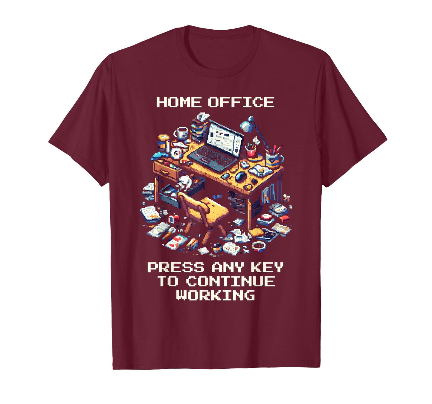 Press Any Key to Continue Working | Pixel Art Gamer Office T-Shirt