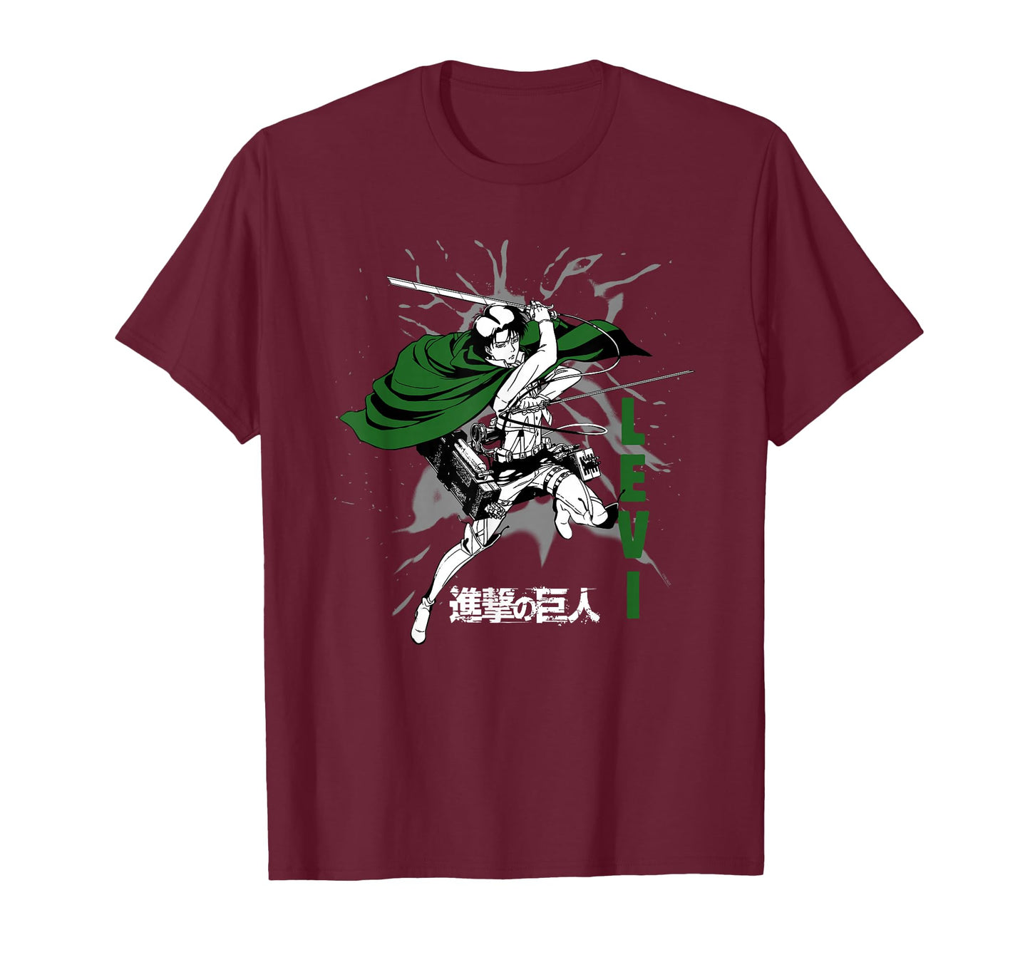 Attack on Titan Levi Swirls Attack Pose and Logo Anime T-Shirt