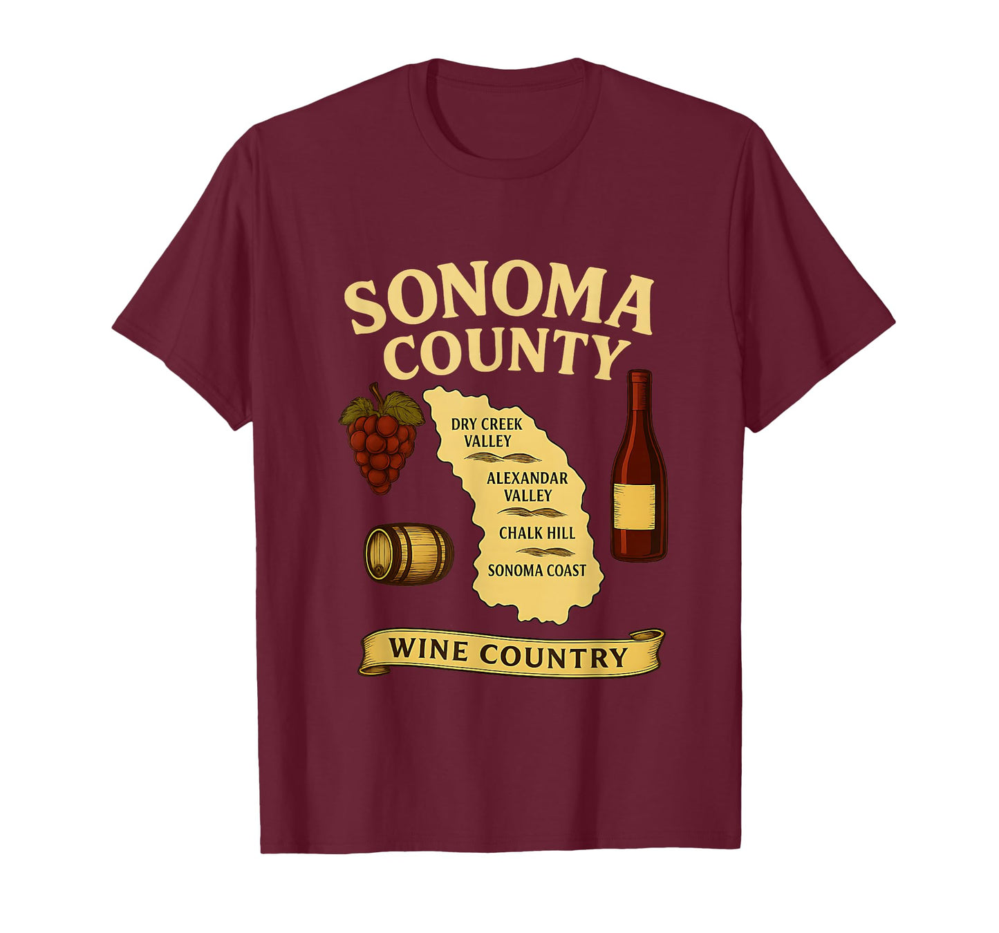 Sonoma County Wine Country Map California Vineyard T-Shirt