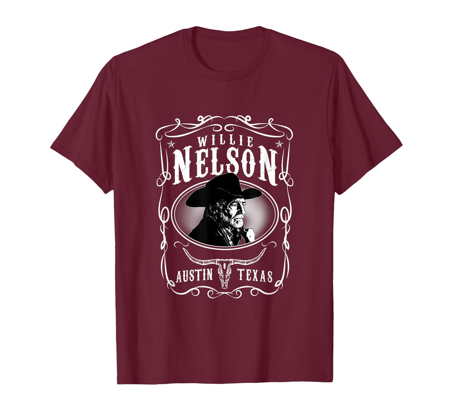 Willie Nelson Unisex-Adult Black Cotton T-Shirt, Small, Short Sleeve, Crew Neck, Classic Fit
