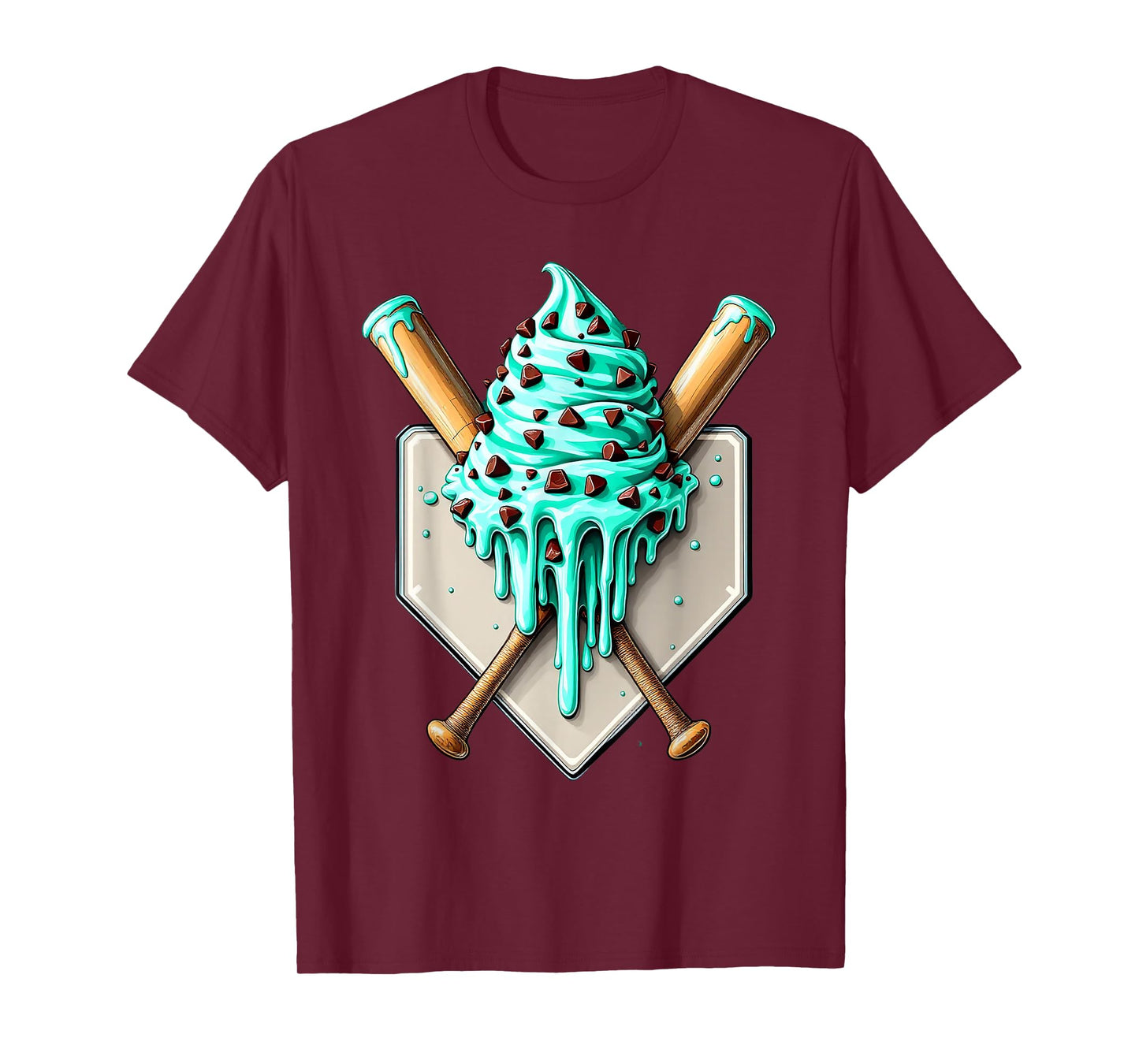 Baseball Ice Cream Drip Baseball Home Base Plate and Bats T-Shirt