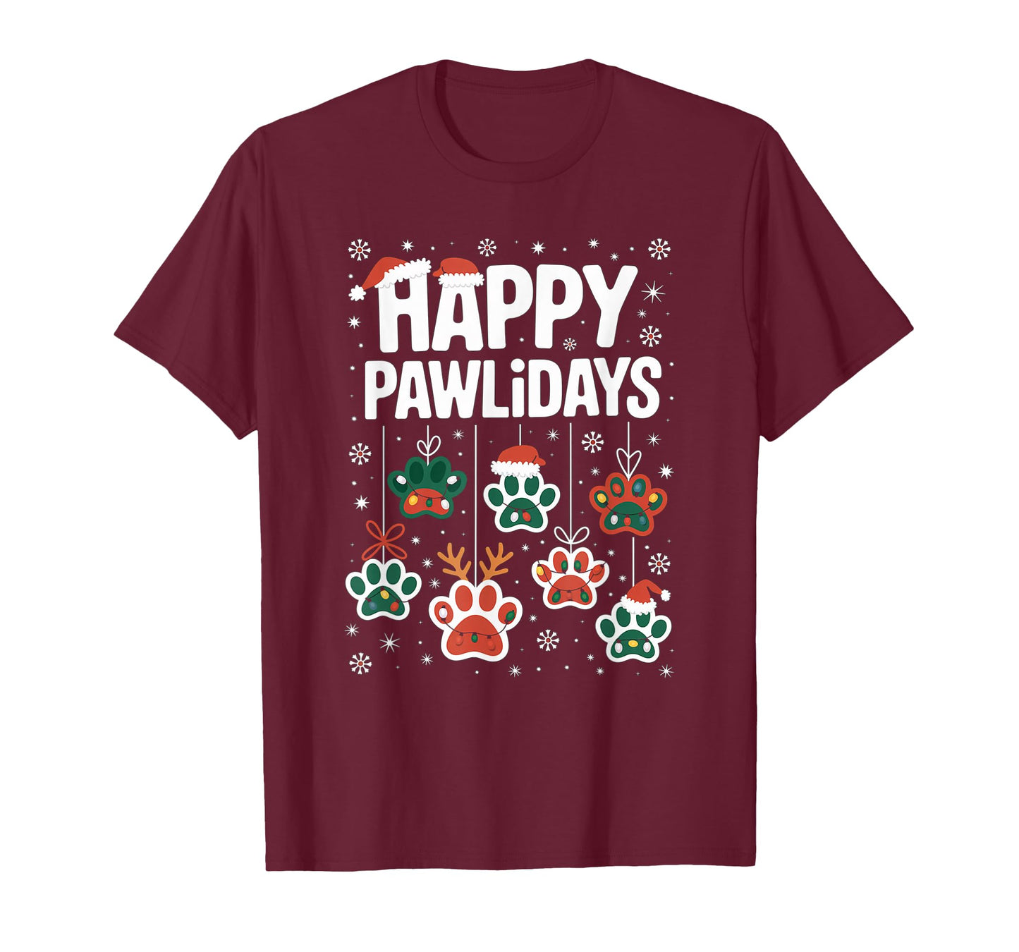 Funny Happy Pawlidays Christmas Dog Paw Xmas Dogs Lovers T-Shirt