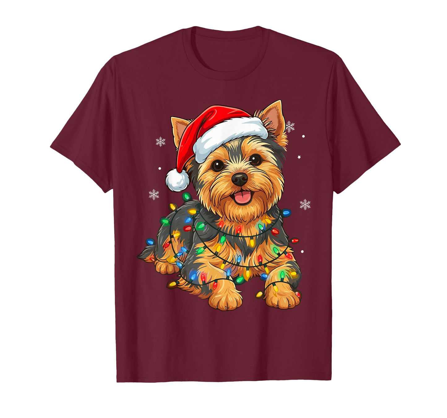 Christmas Dog Yorkie Lights Xmas T-Shirt