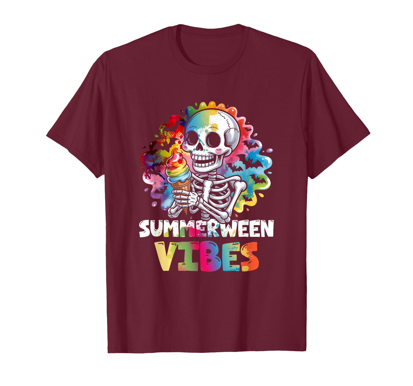 Summer-ween Vibe Skeleton Ice Cream Summer Halloween T-Shirt
