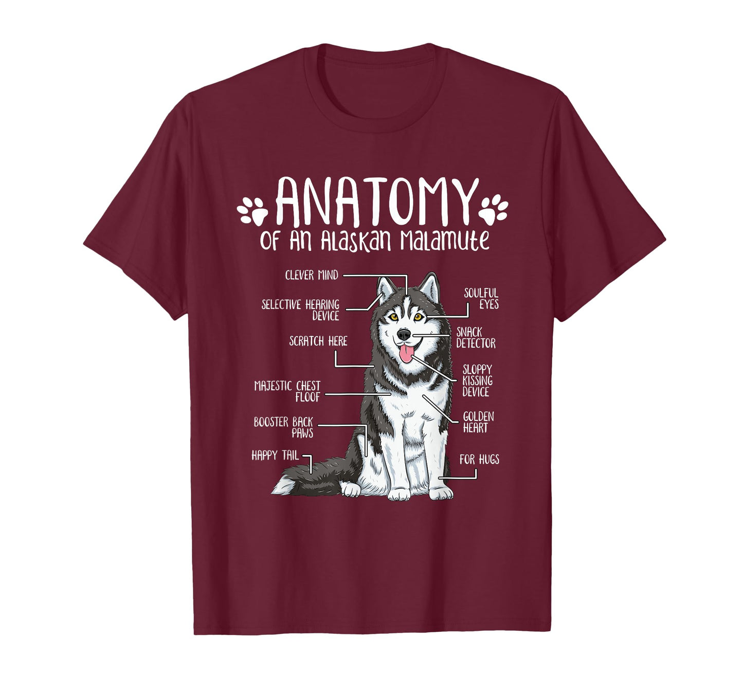 Funny Anatomy Alaskan Malamute Dog Lover T-Shirt for Men Women Girls Kids