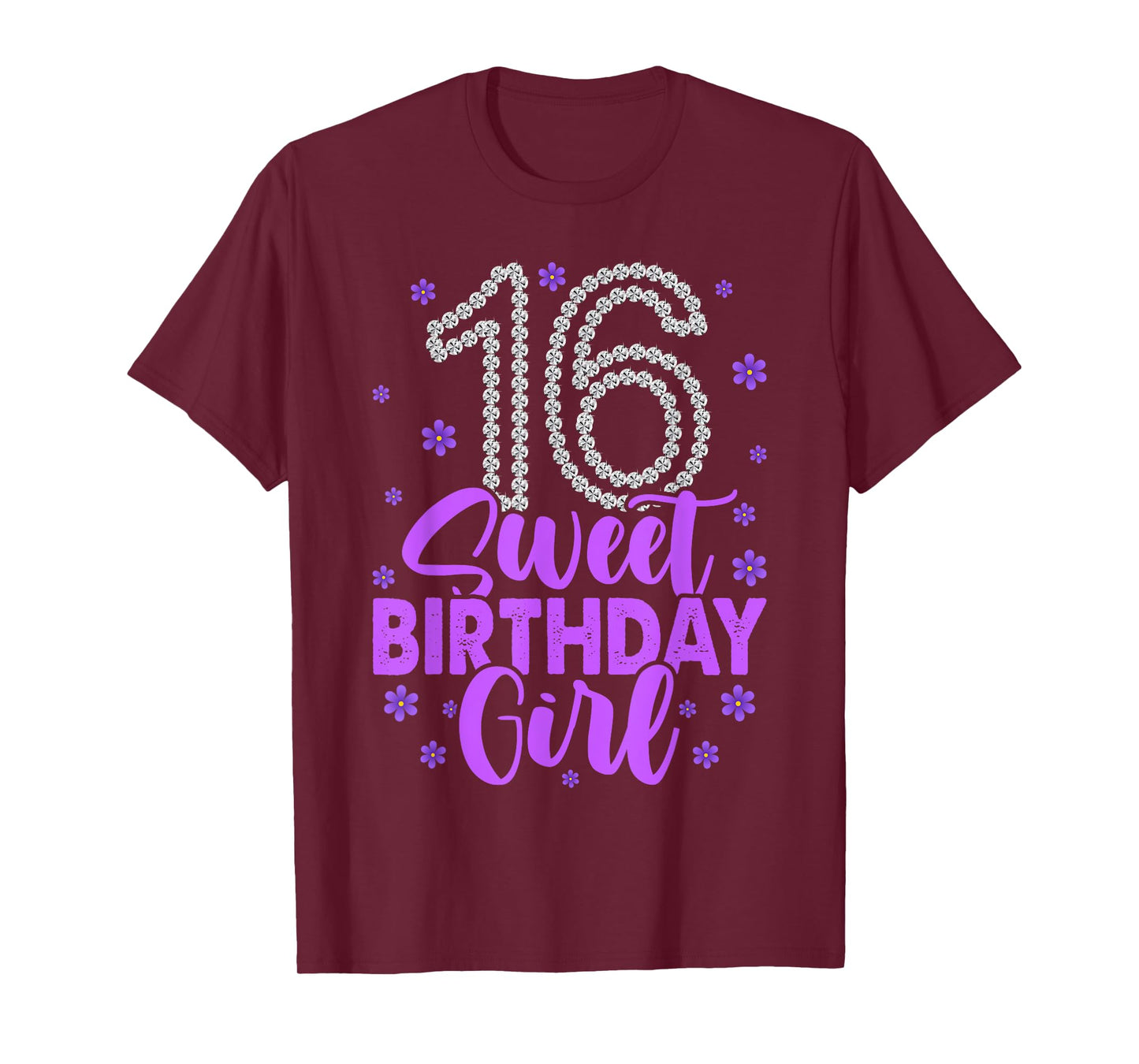 Cute Purple Black Sweet 16 Style Girl 16th Birthday Sixteen T-Shirt