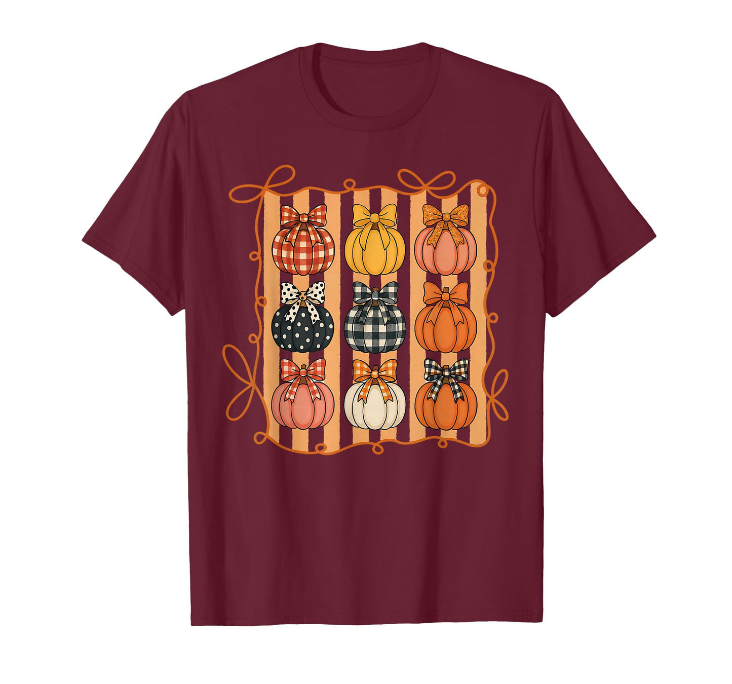 Coquette Bow Pumpkin Season Autumn Fall Leaves Thanksgiving T-Shirt