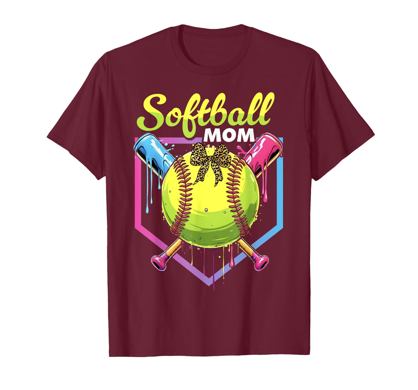 Softball Drip Mom Ice Cream Softball Mama Bow Mother's Day T-Shirt