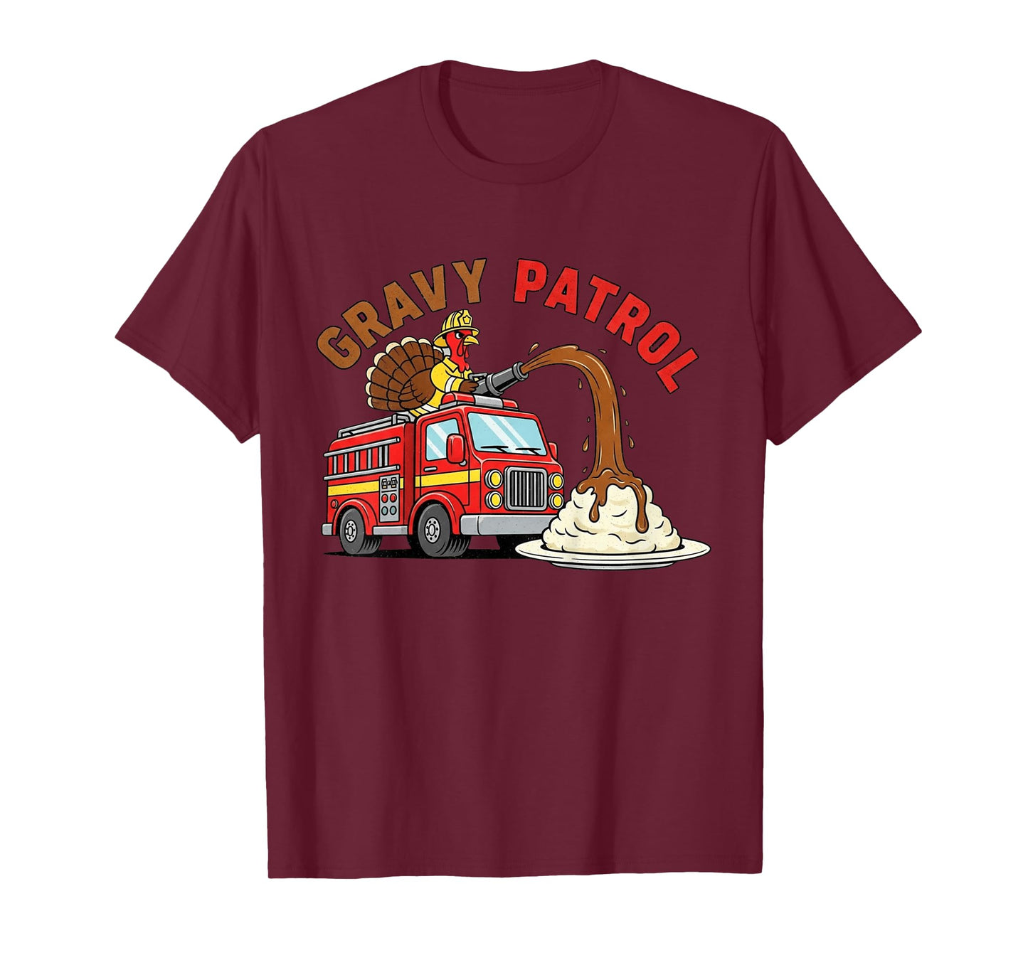 Gravy Patrol Fire Truck Turkey Boys Thanksgiving T-Shirt