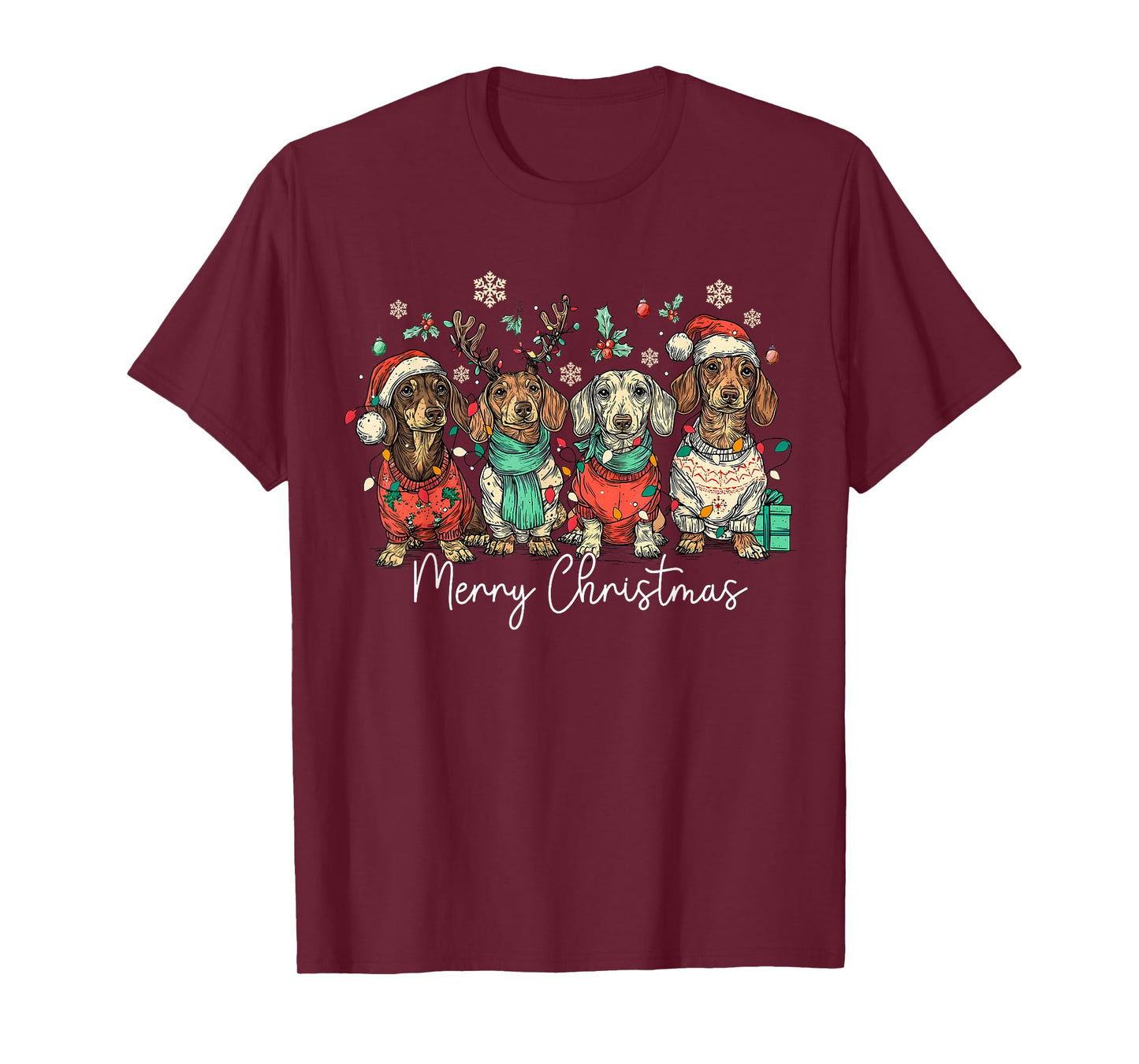 Merry Christmas Dachshund Santa Dog Xmas Lights Holiday Pet T-Shirt