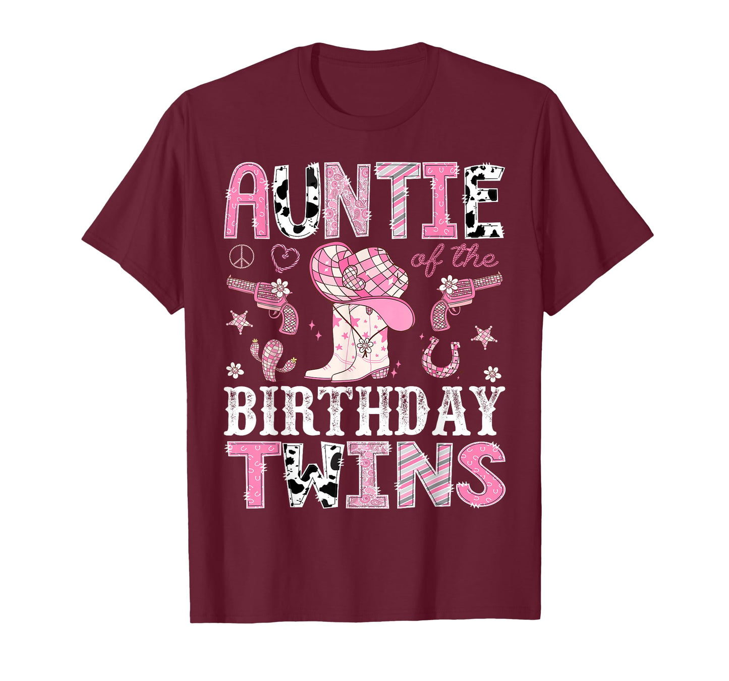 Auntie of The Birthday Twins Pink Rodeo Cowgirl Western T-Shirt