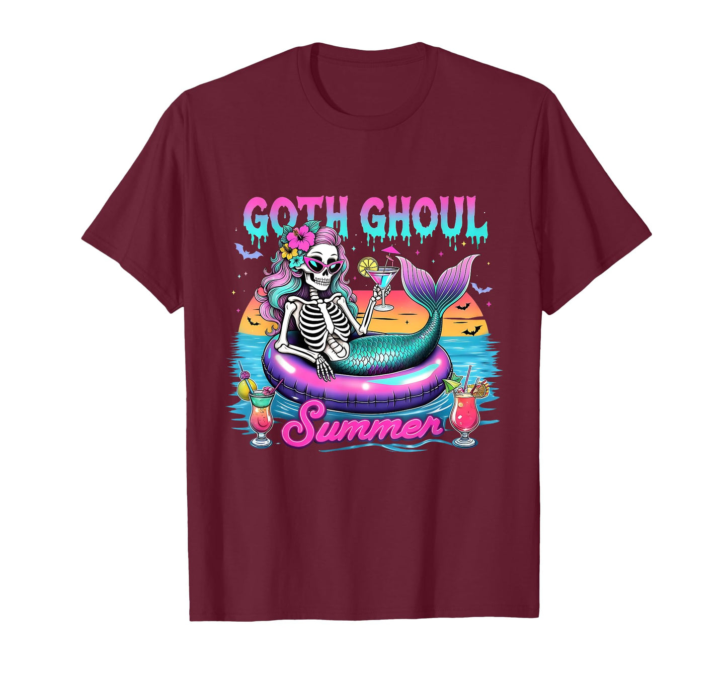 Goth Ghoul Summer Mermaid Skeleton Beach Humor T-Shirt