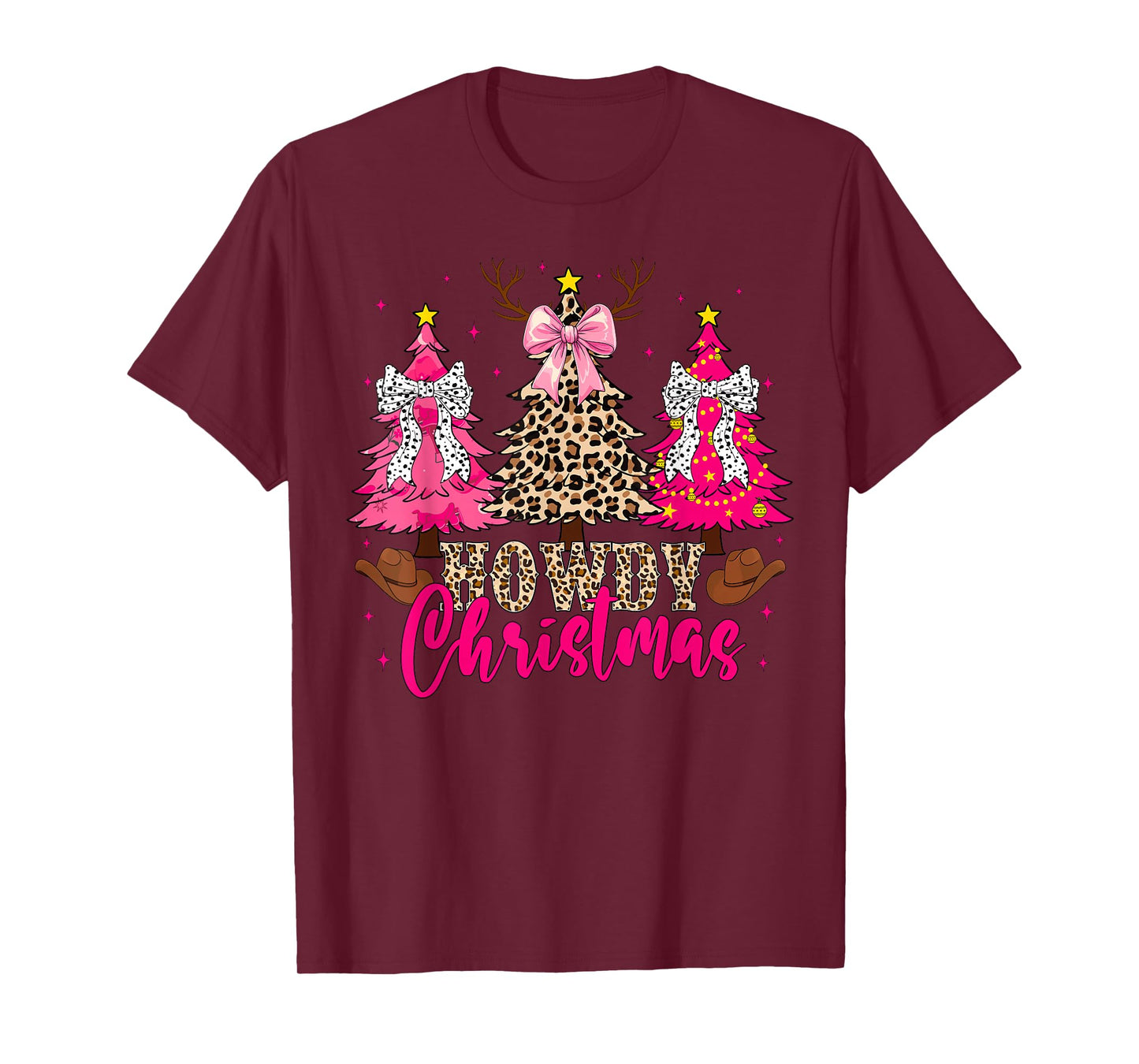 Howdy Christmas Trees Cowgirl Western Coquette Bow Women Kid T-Shirt