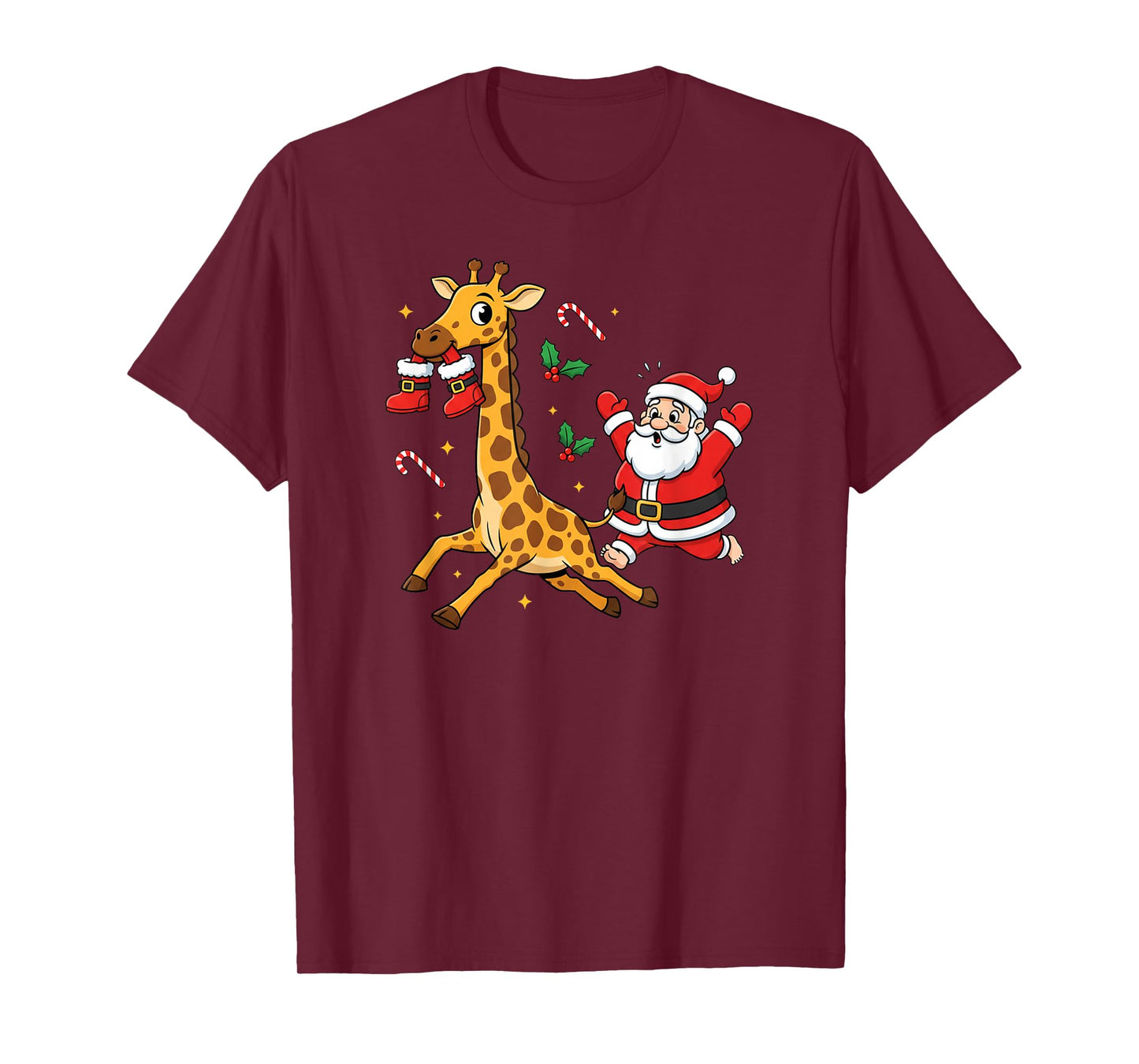 Funny Giraffe Santa Claus Boots Christmas Womens Mens Kids T-Shirt