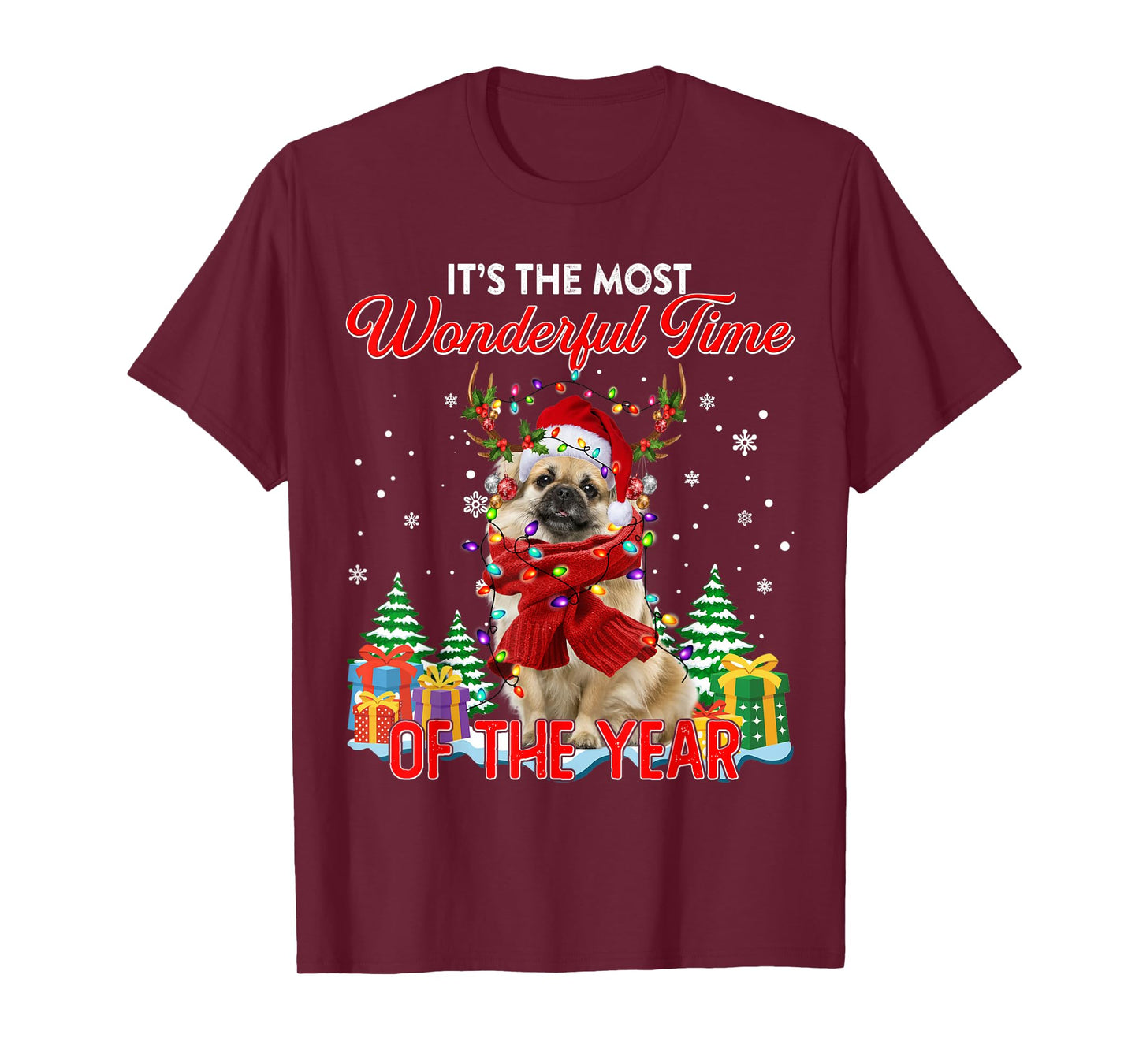 Tibetan Spaniel Christmas Lights Its The Most Wonderful Time T-Shirt