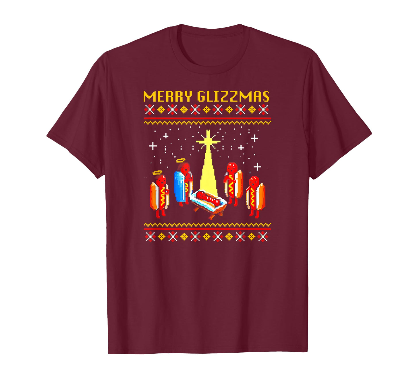 Merry Glizzmas Retro Funny Hot Dog Family Christmas Xmas T-Shirt