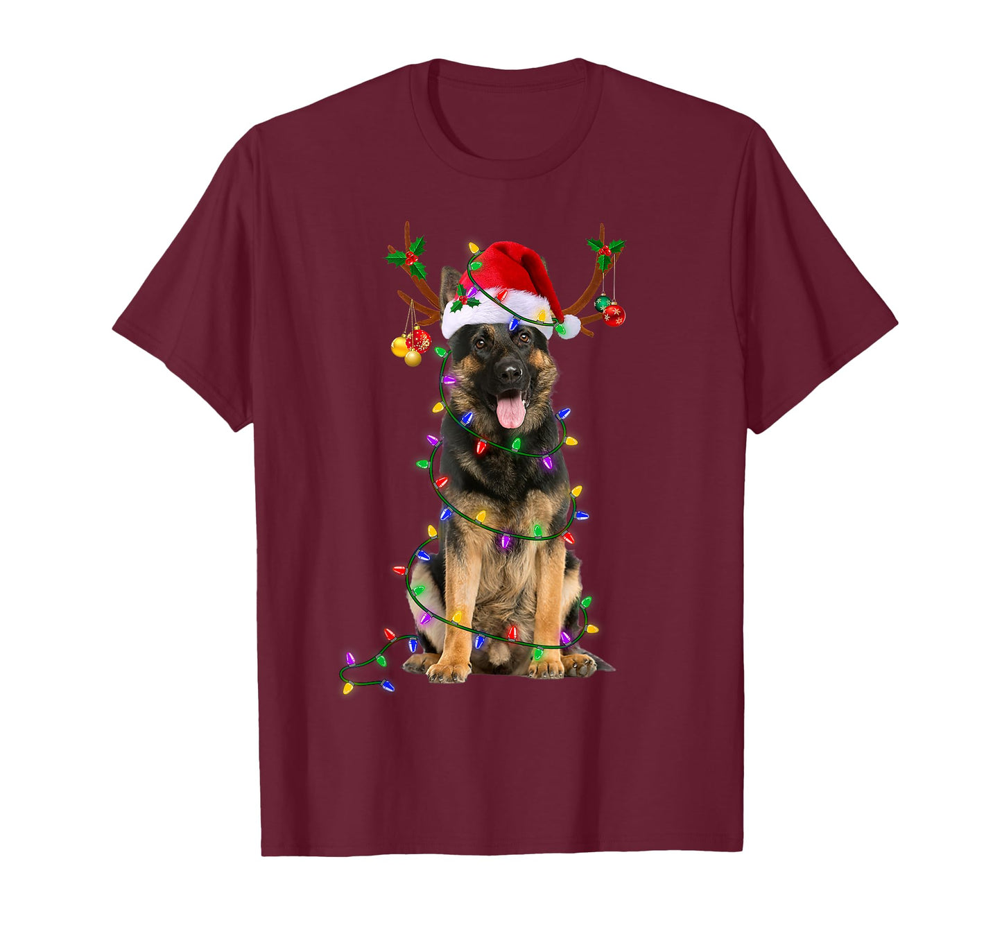 German Shepherd Dog Tree Christmas Lights Dog Lover Pajama T-Shirt